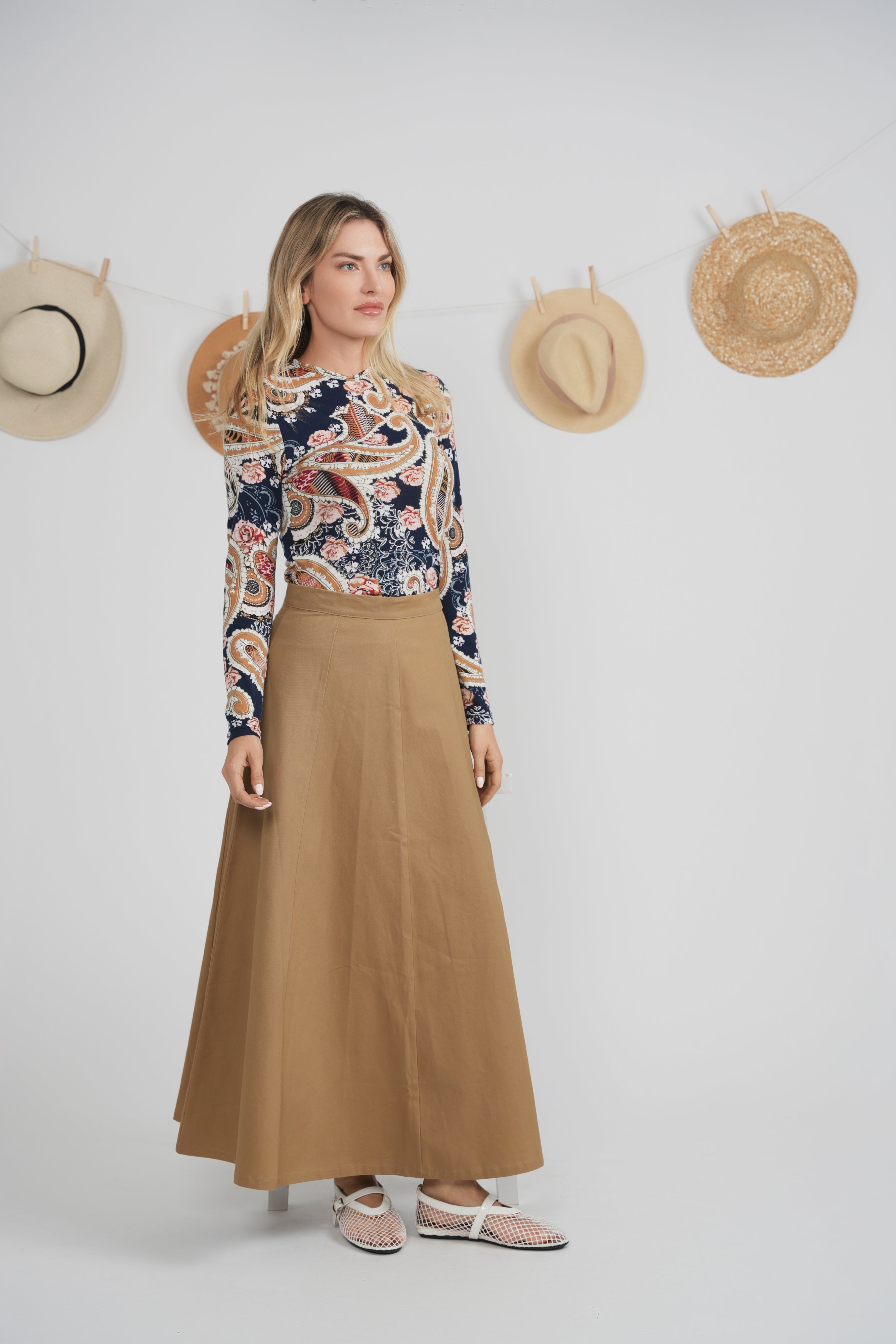 Printed V Neck Long Sleeve Tee in by Diciannove