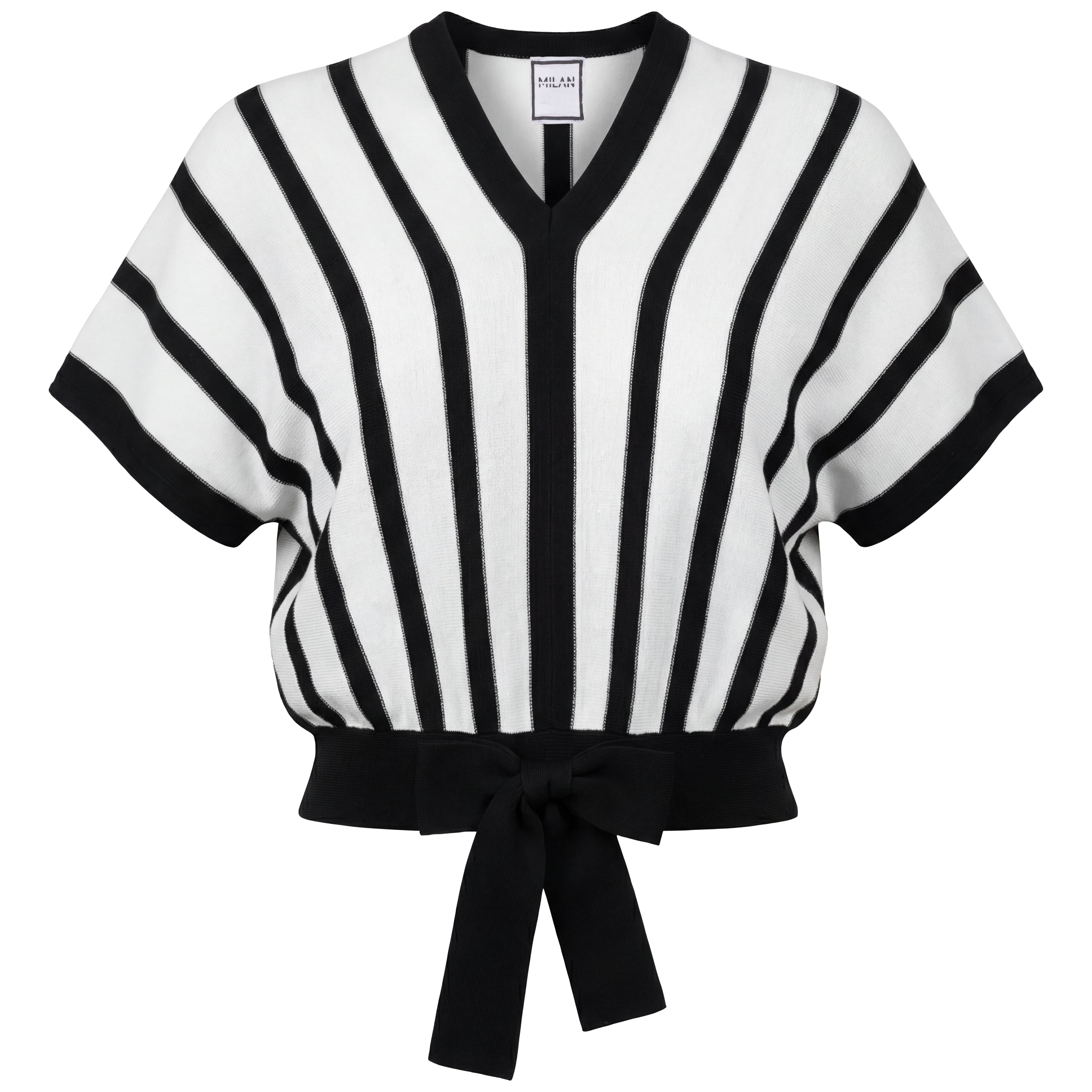 Striped Knit Vest in Off White Black by Milan Italy