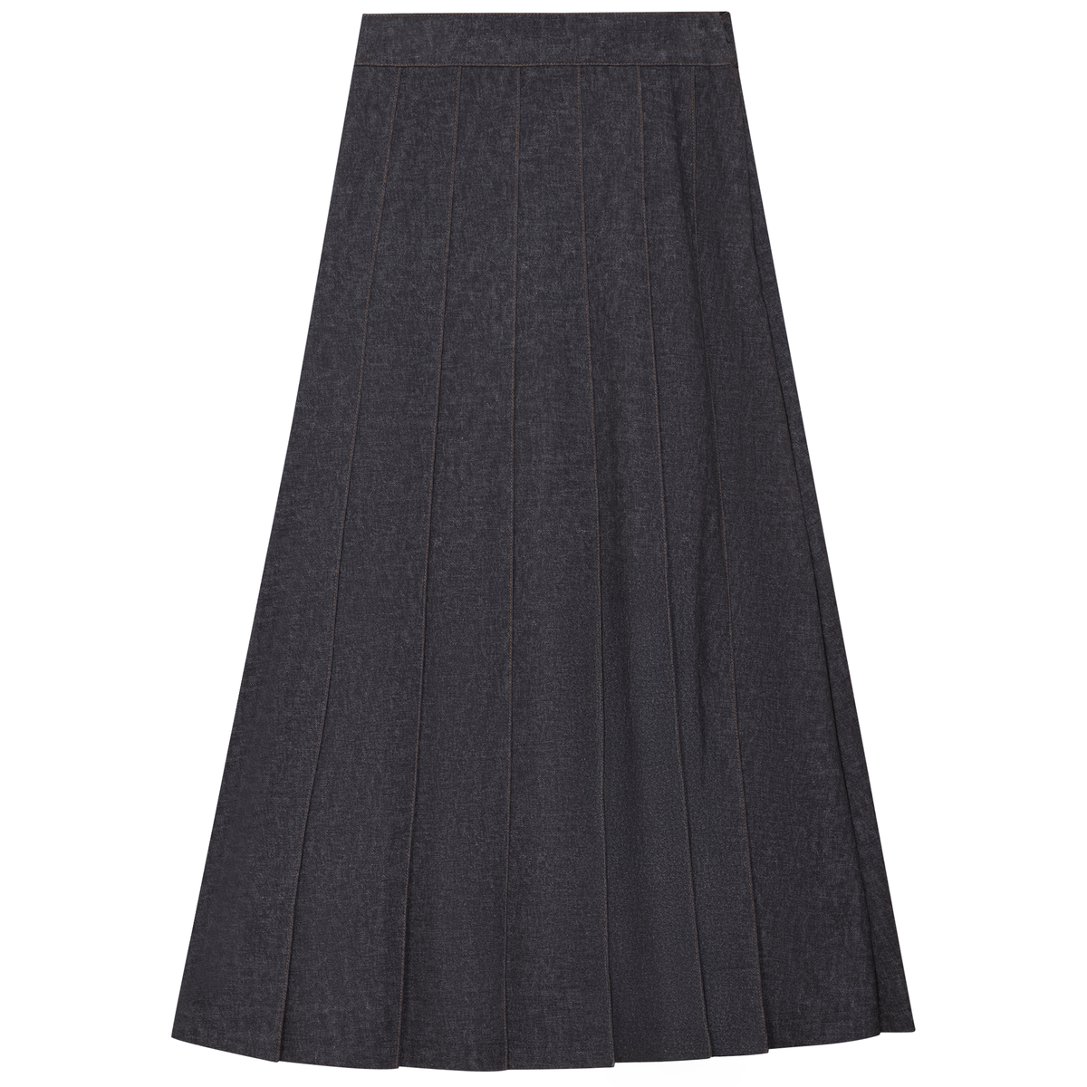 Pleated Stretch Denim Skirt in Black by Juli