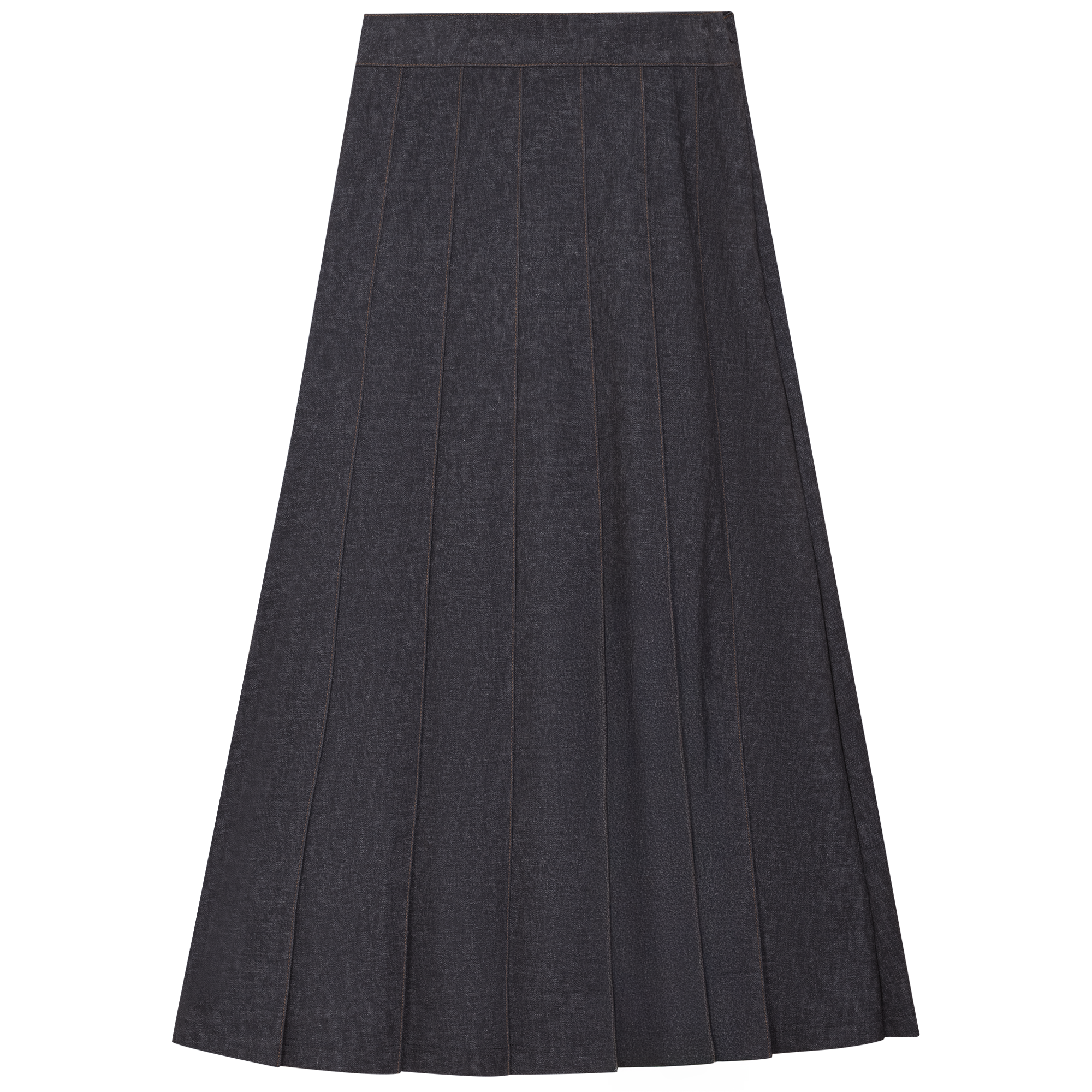 Pleated Stretch Denim Skirt in by Juli