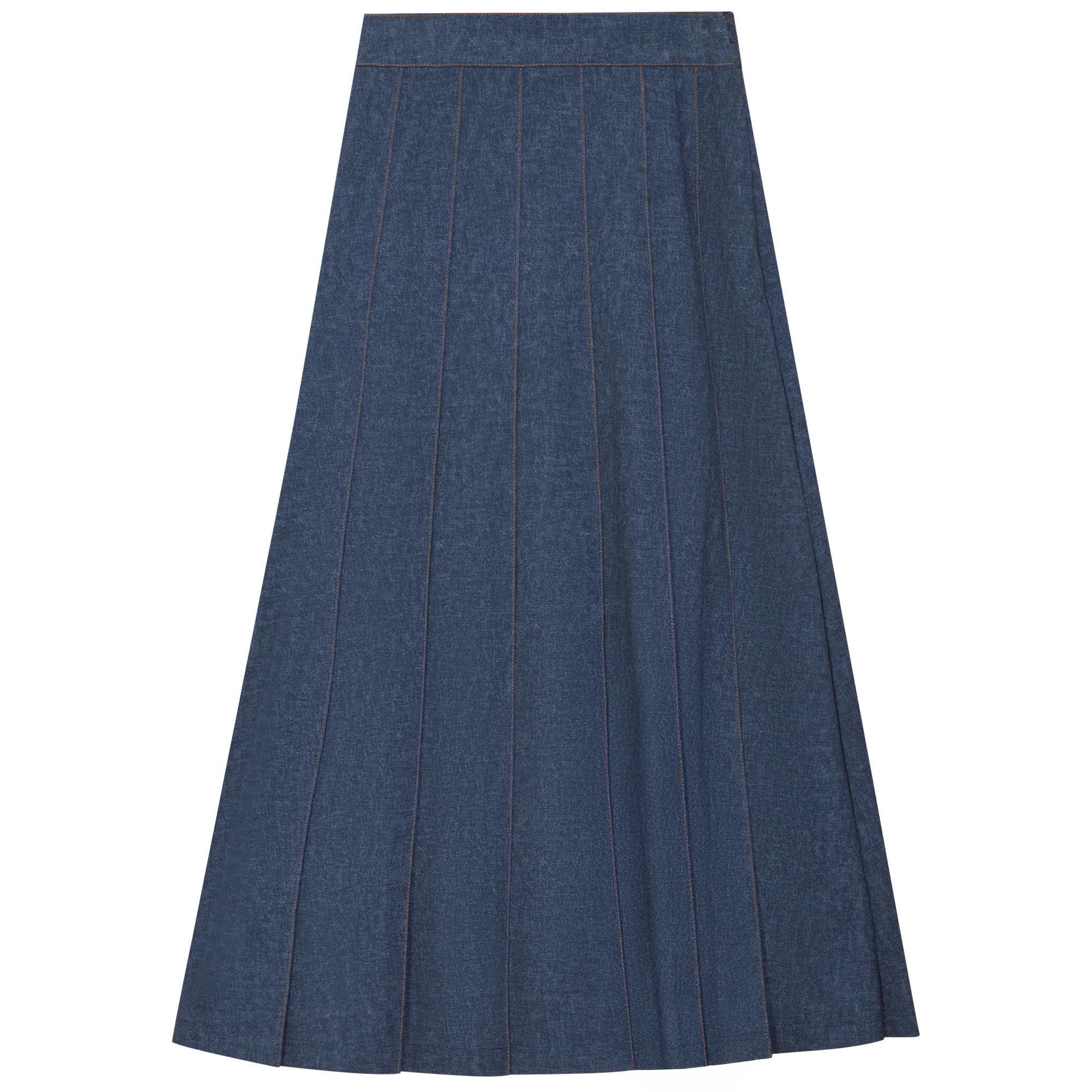Pleated Stretch Denim Skirt in Denim by Juli