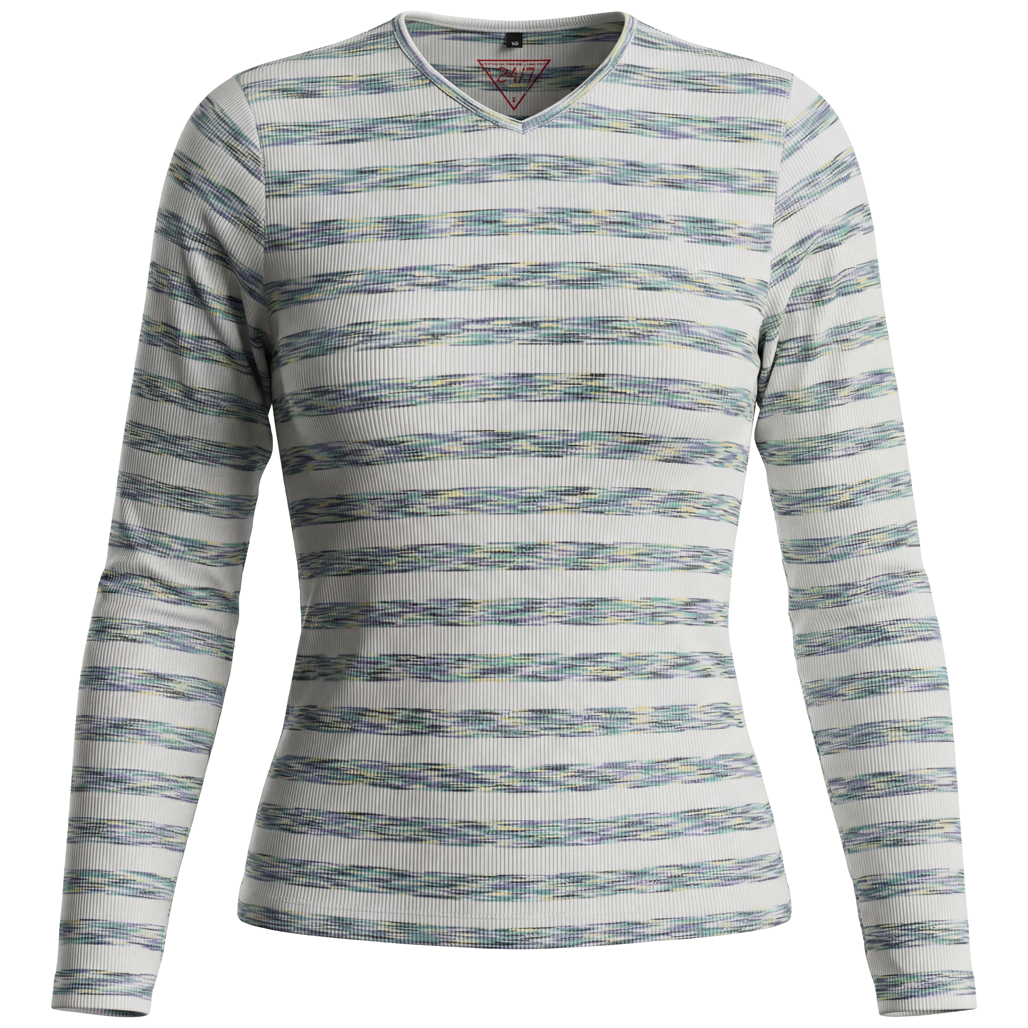 Striped V Neck Tee in Green by 24/7