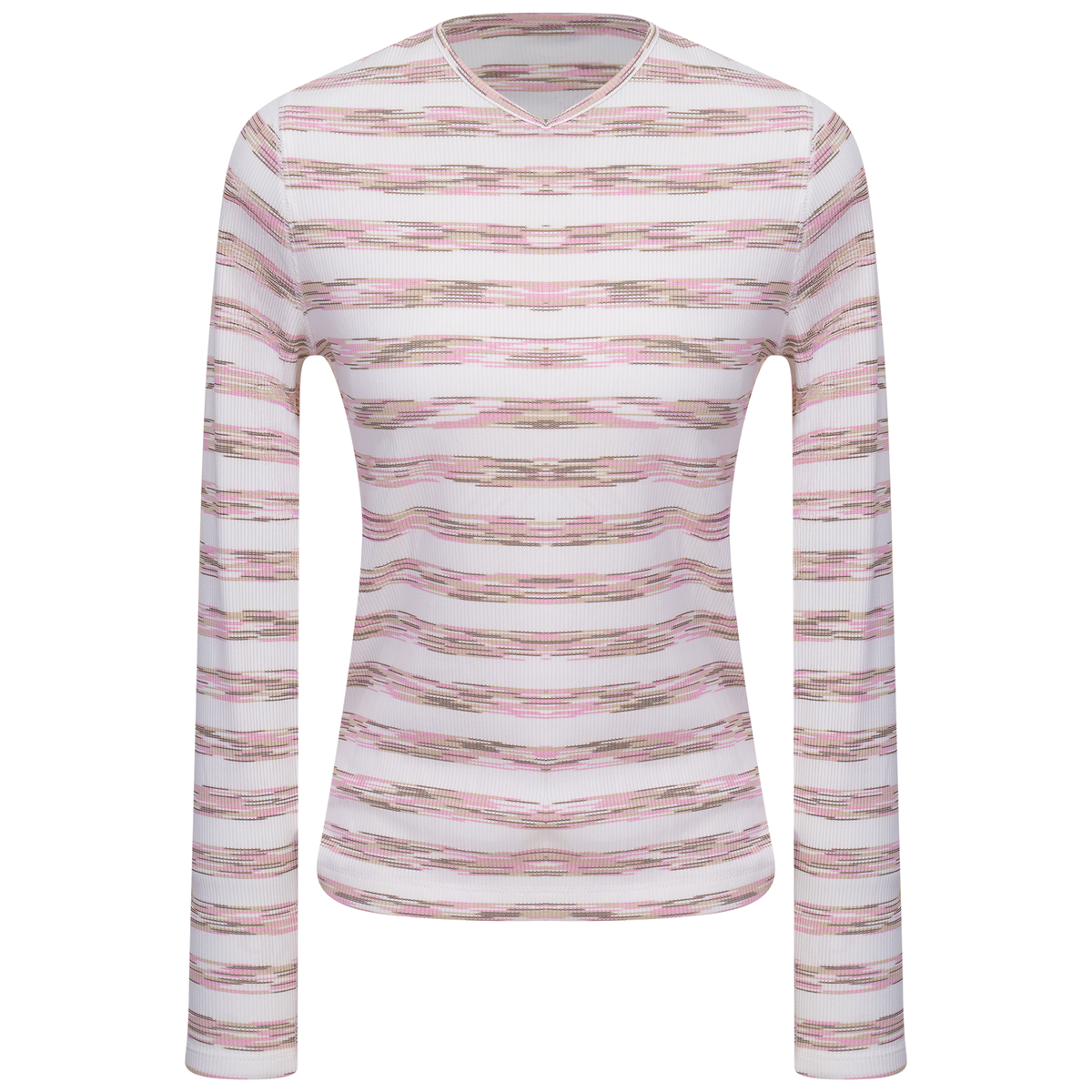 Striped V Neck Tee in Light Pink by 24-Jul