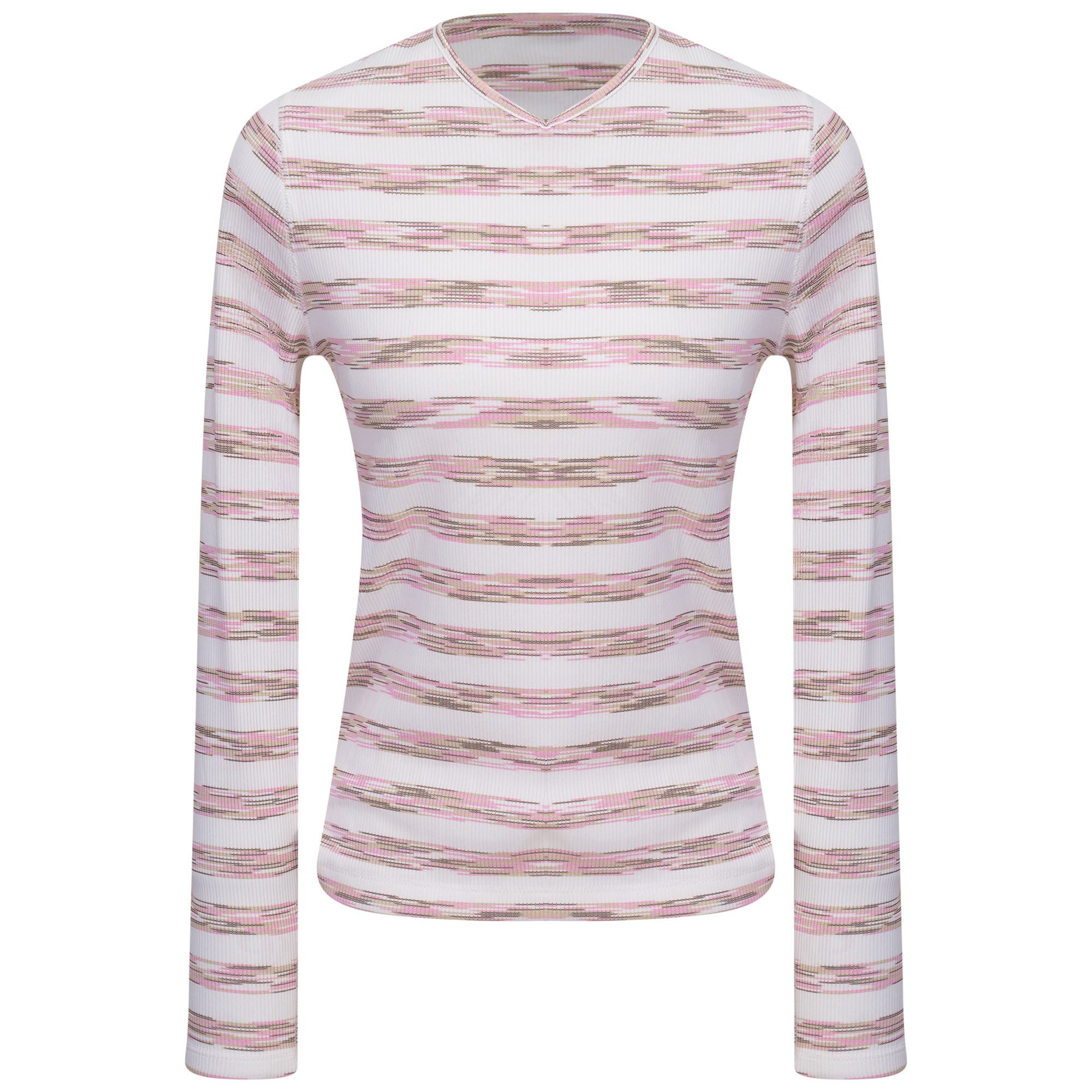 Striped V Neck Tee in Light Pink by 24/7