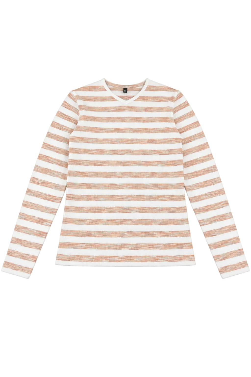 Striped V Neck Tee in Rust by 24-Jul