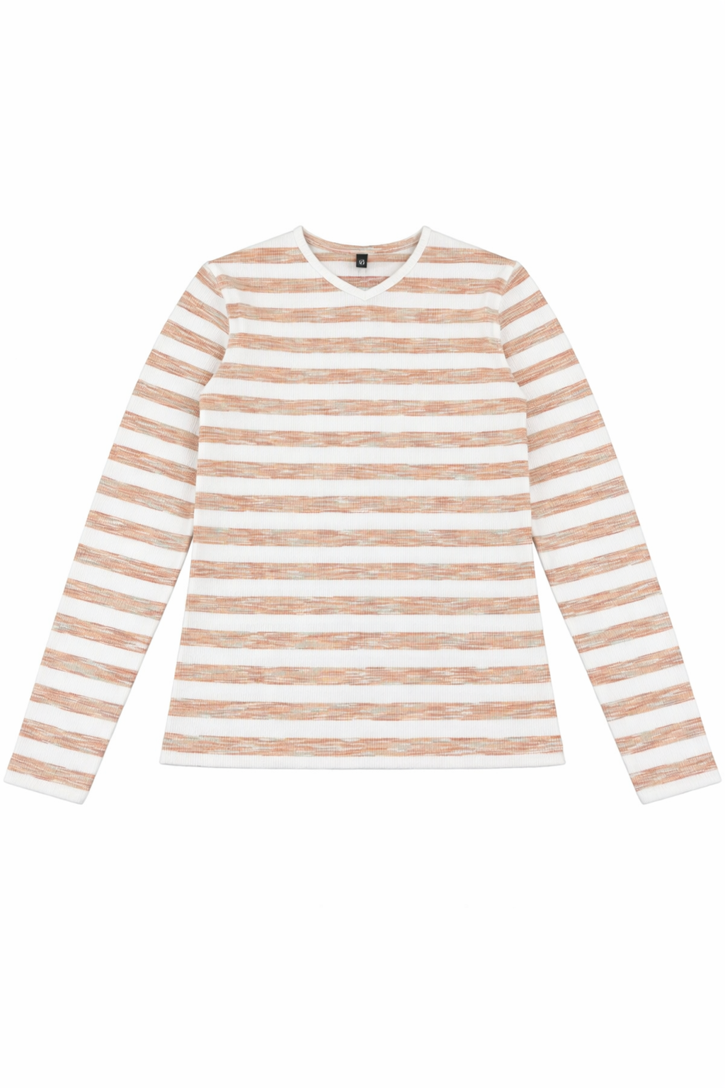 Striped V Neck Tee in Rust by 24/7