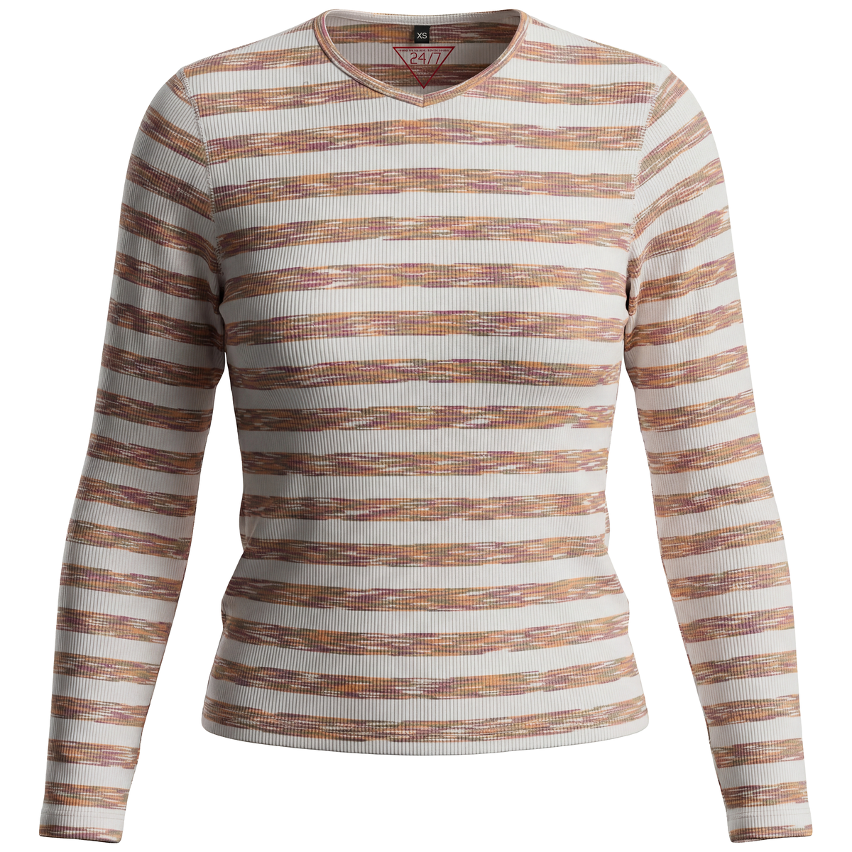 Striped V Neck Tee in Wine by 24-Jul