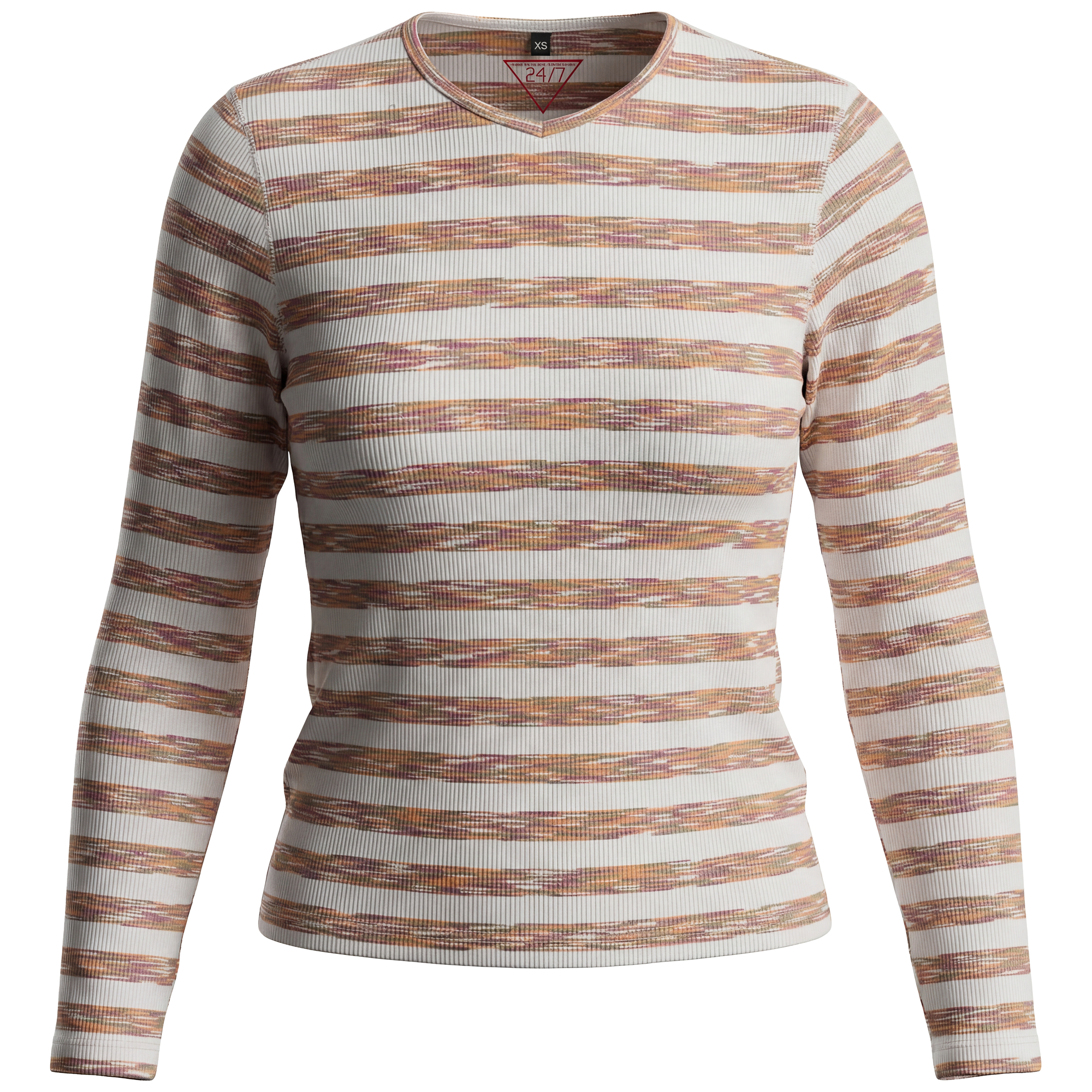 Striped V Neck Tee in Wine by 24/7