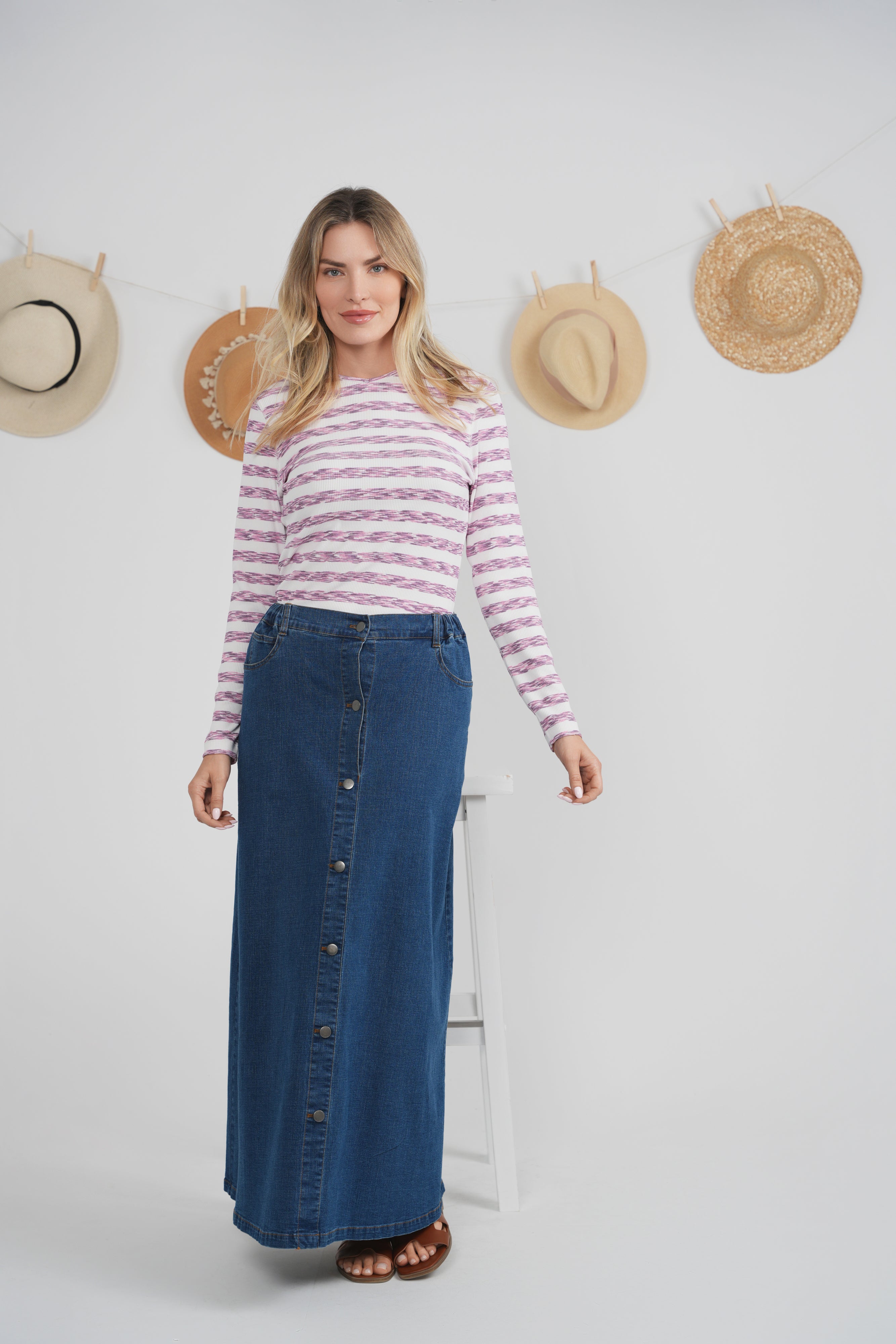 Striped V Neck Tee in by 24/7