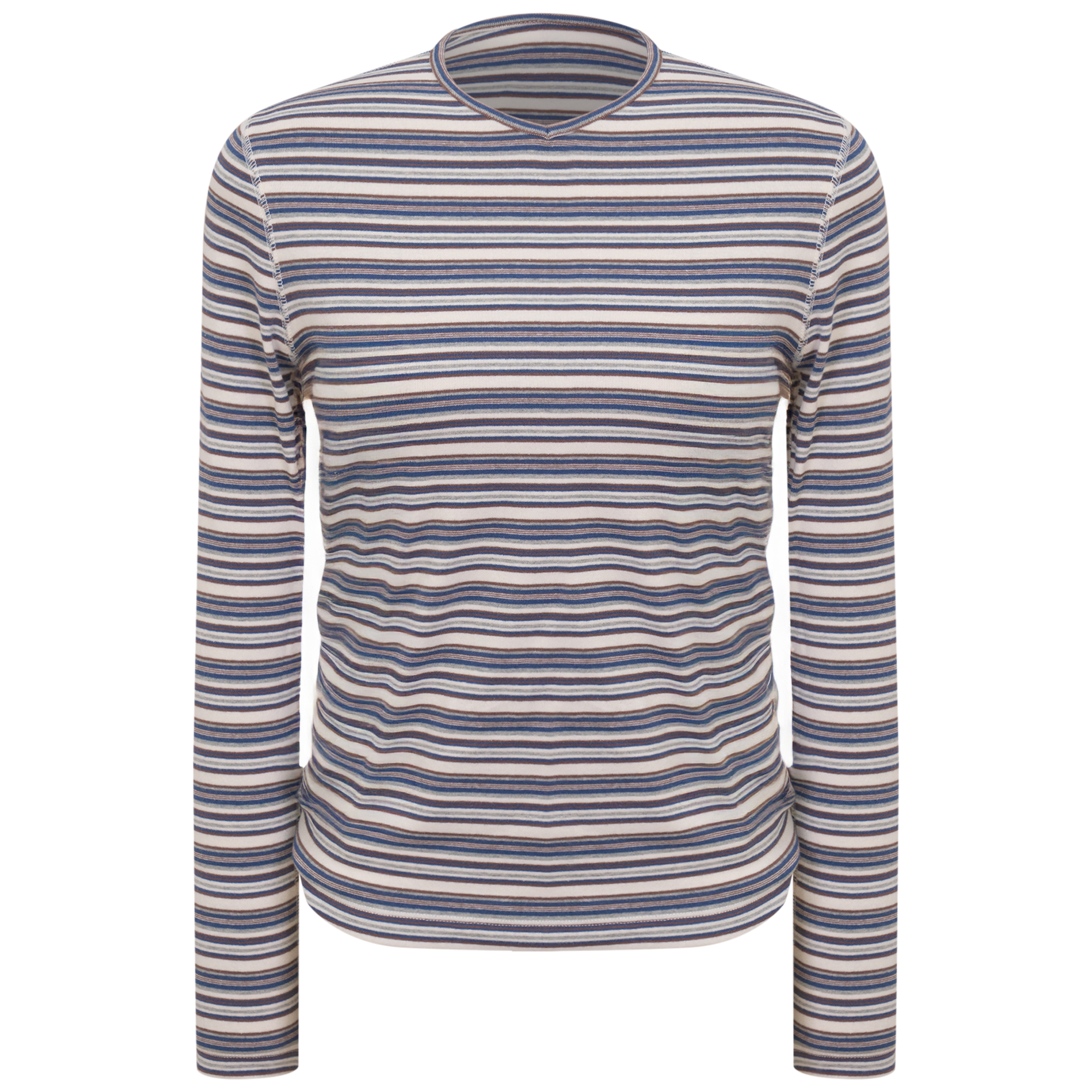 Striped V Neck Tee in Denim by 24/7