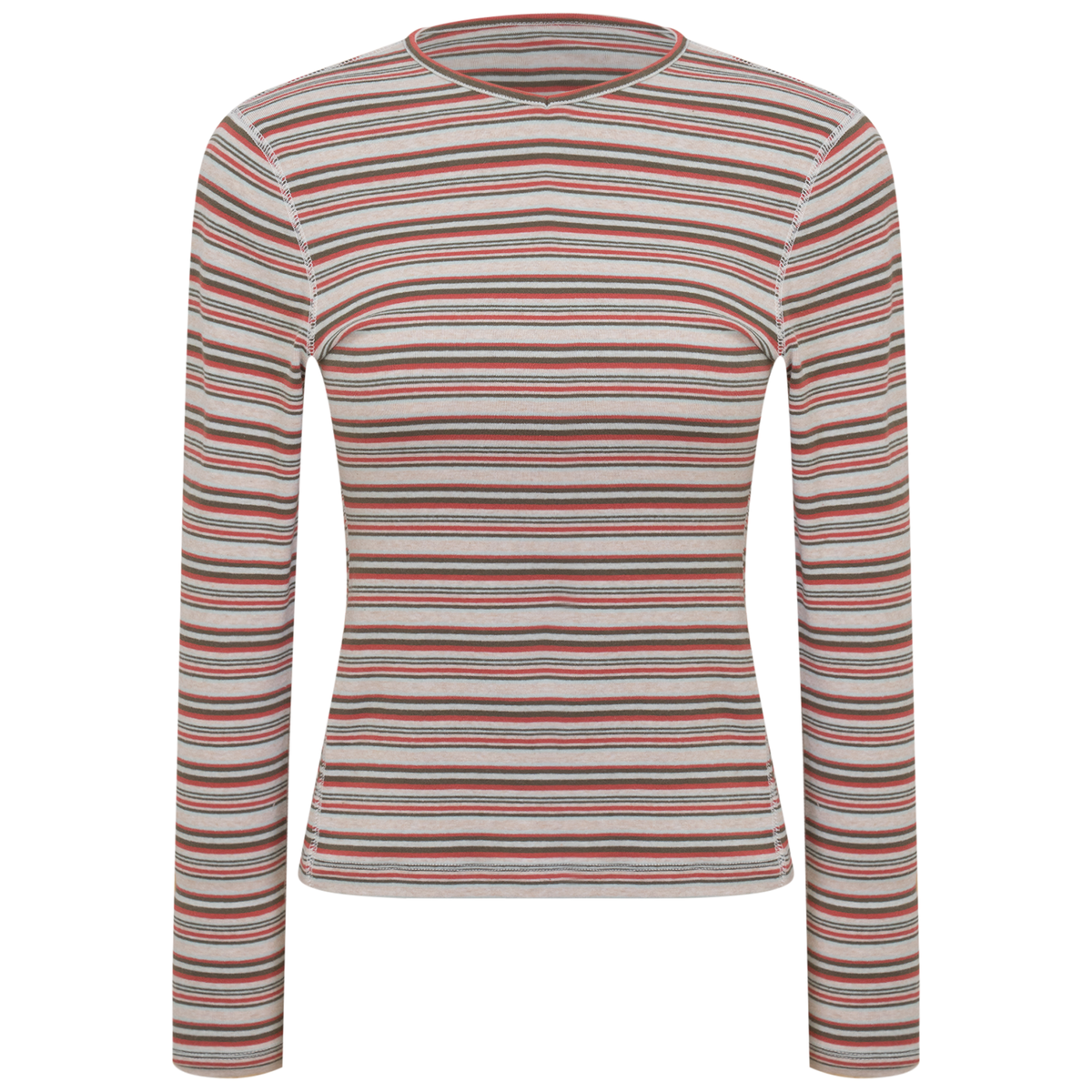 Striped V Neck Tee in Olive by 24-Jul