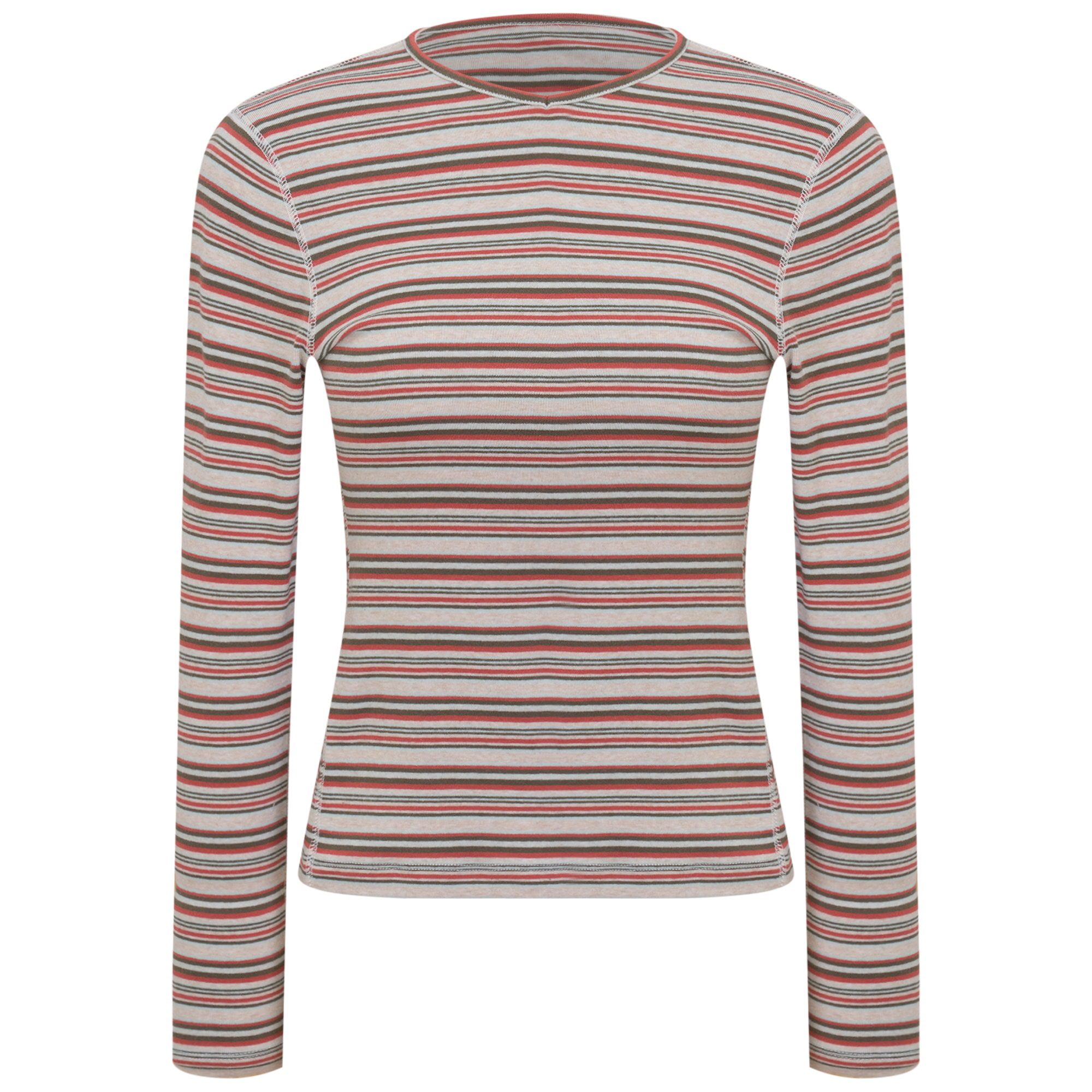 Striped V Neck Tee in Olive by 24/7