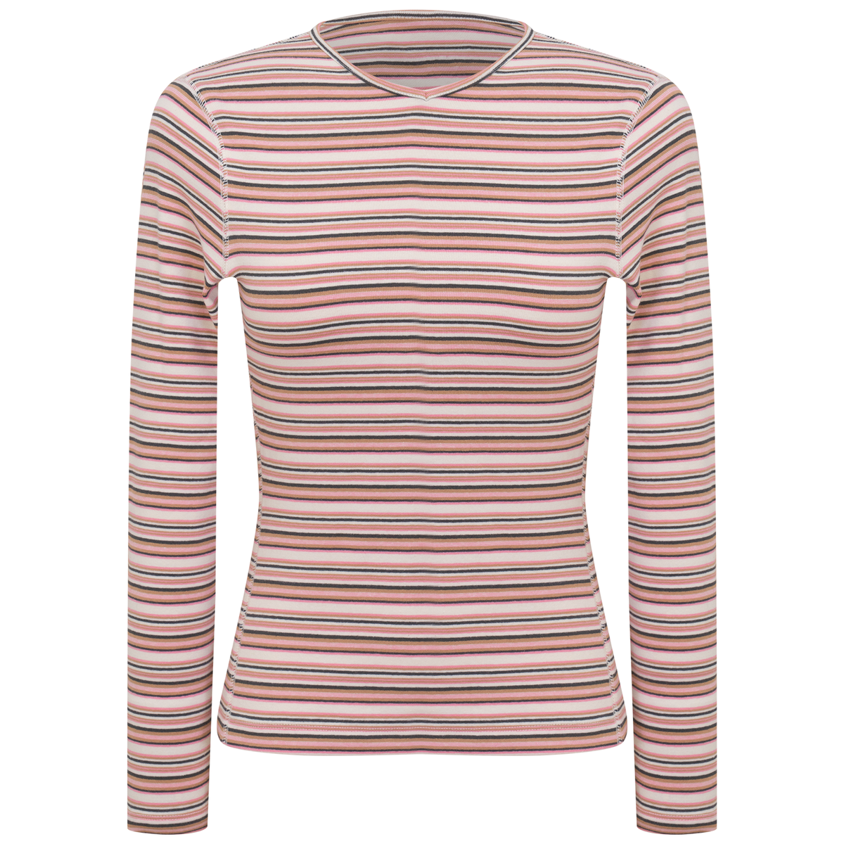 Striped V Neck Tee in Pink by 24-Jul