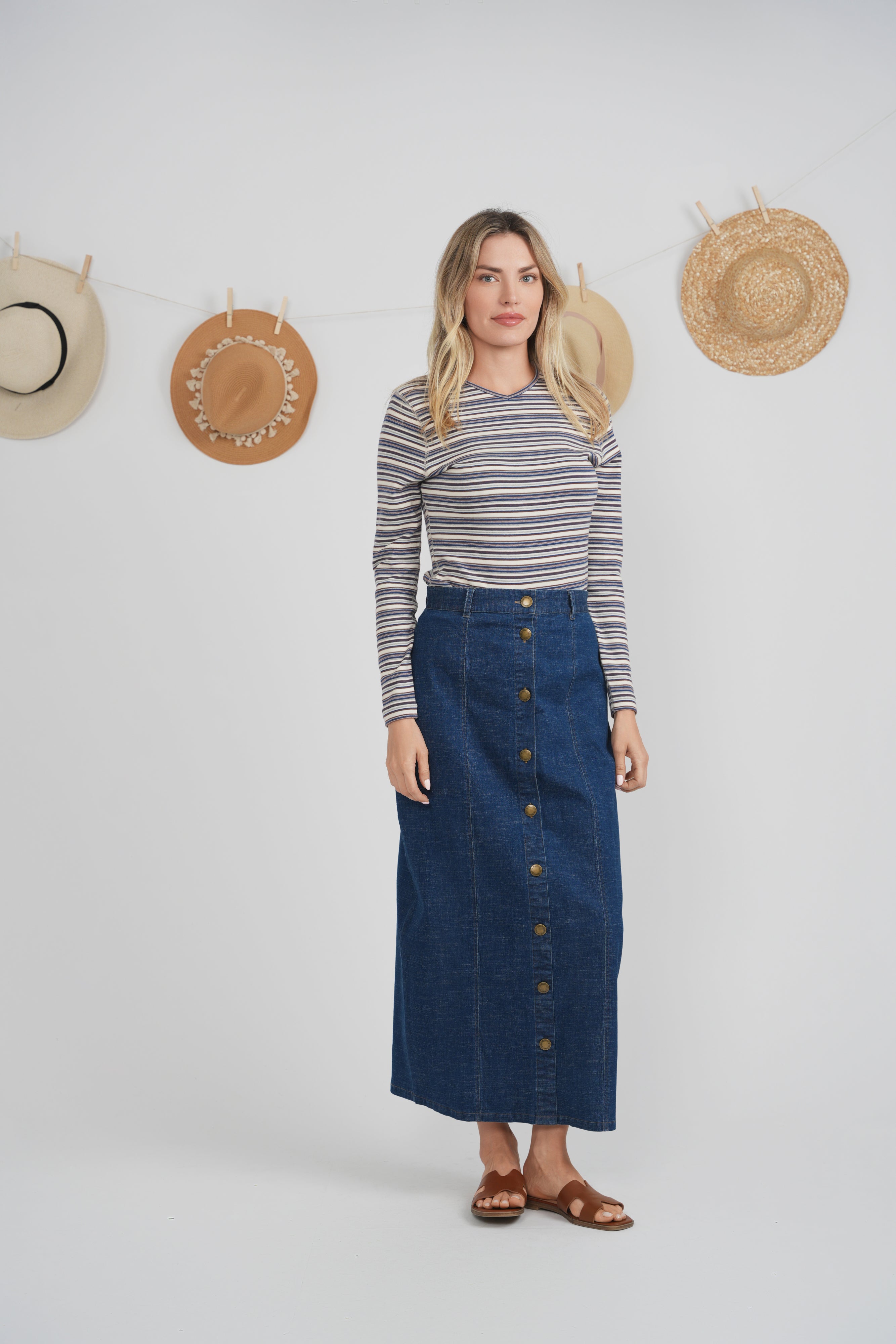 Striped V Neck Tee in by 24/7