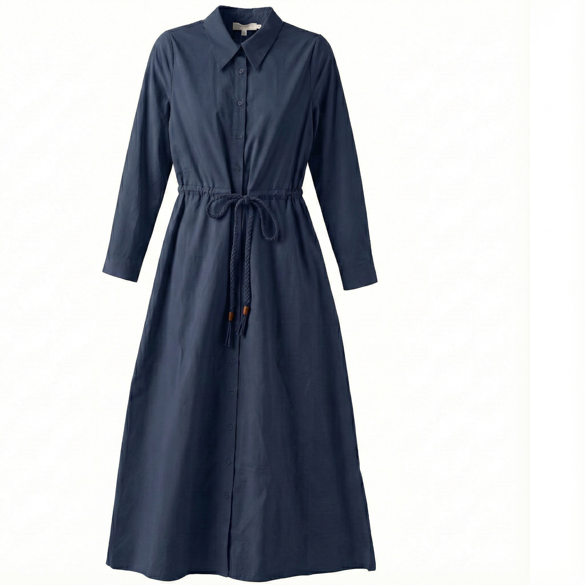 Cotton Midi Wrap Dress in Dark Navy by Midi