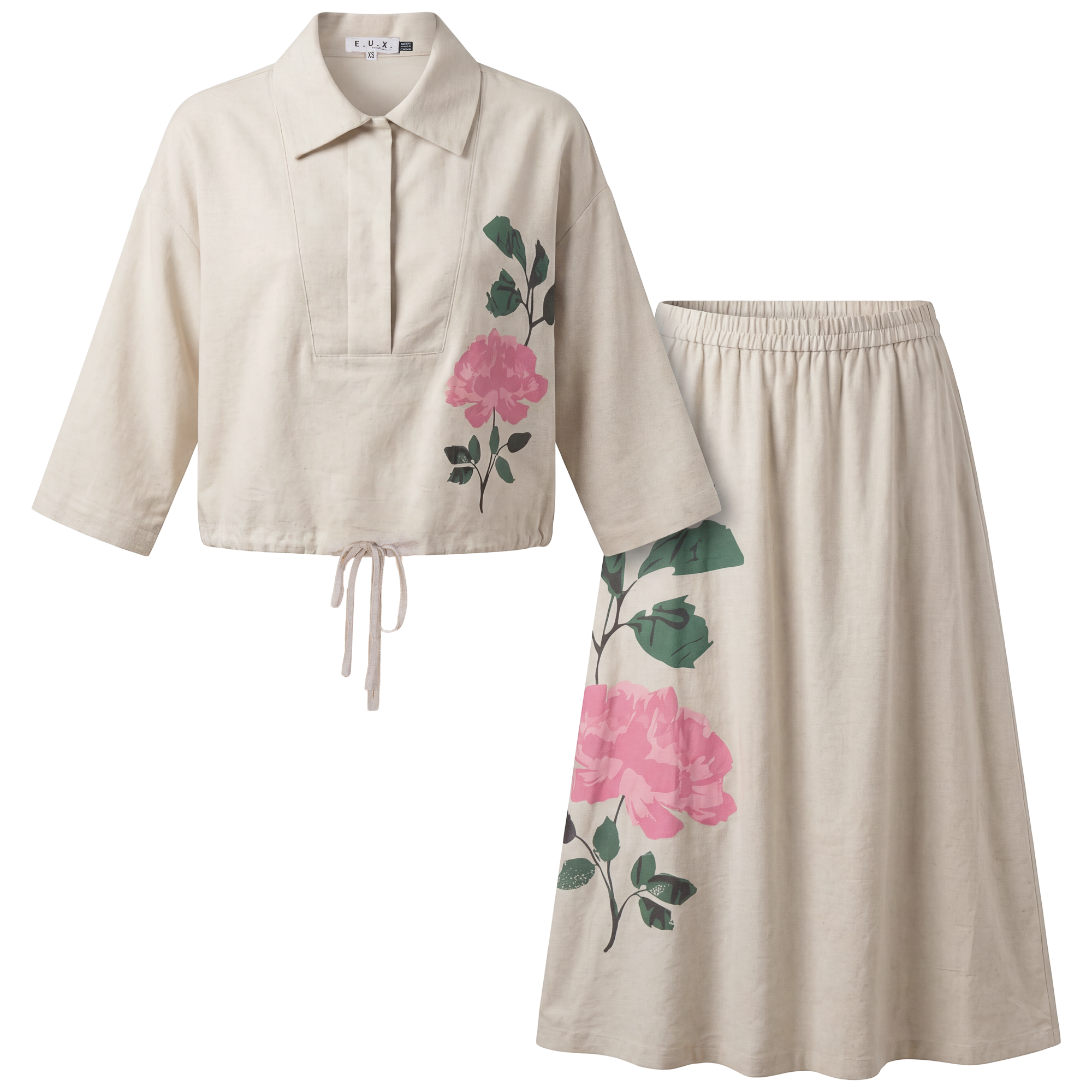 Linen Printed Maxi Set in Stone by E.U.X. Exclusive