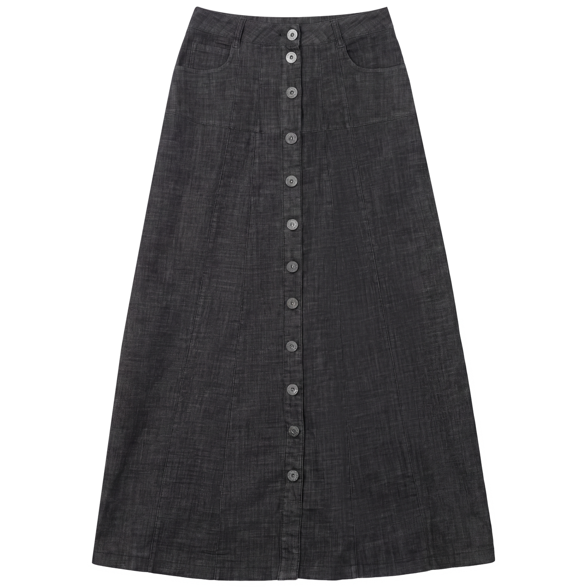 Maxi Denim Button Skirt in Black by Faves