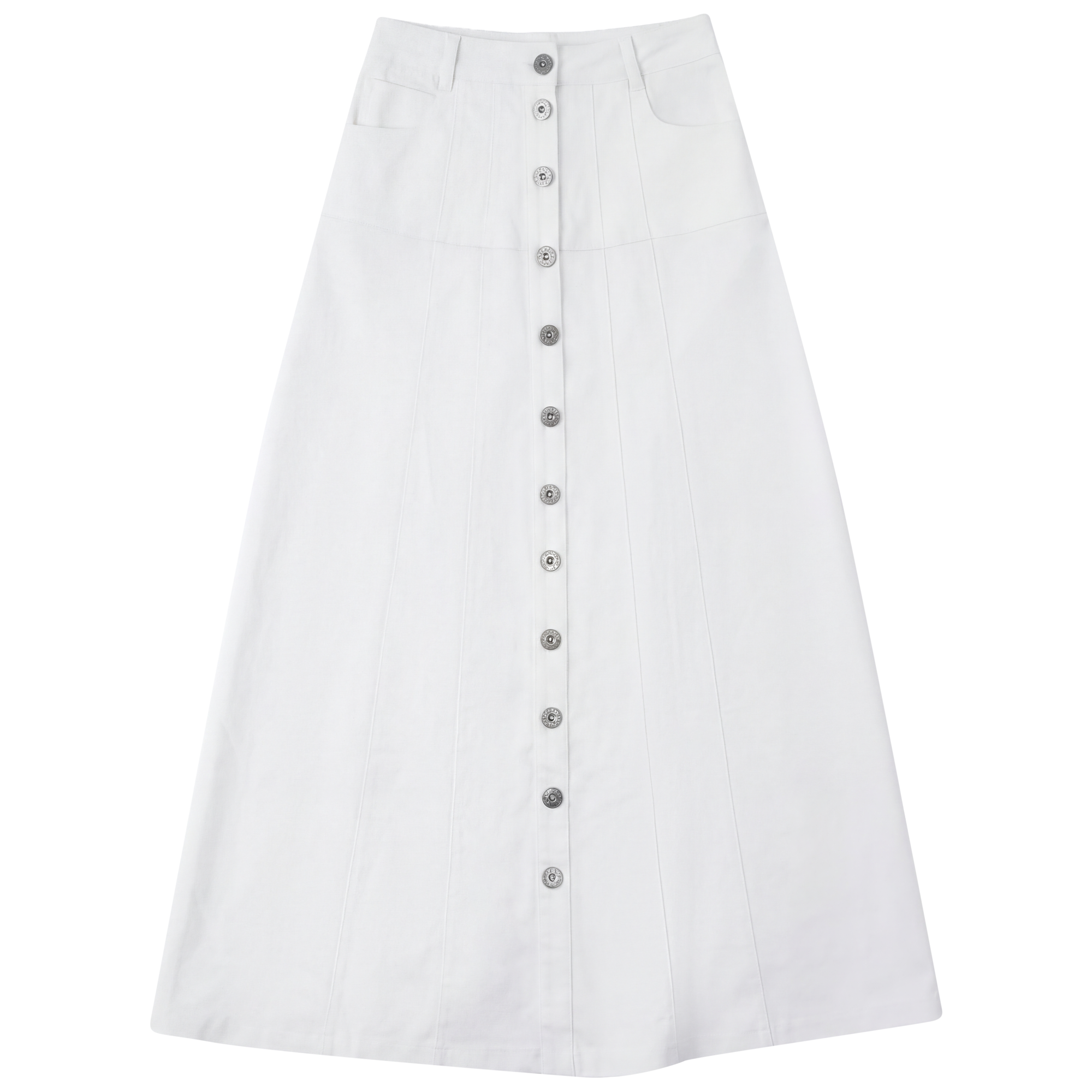 Maxi Denim Button Skirt in White by Faves