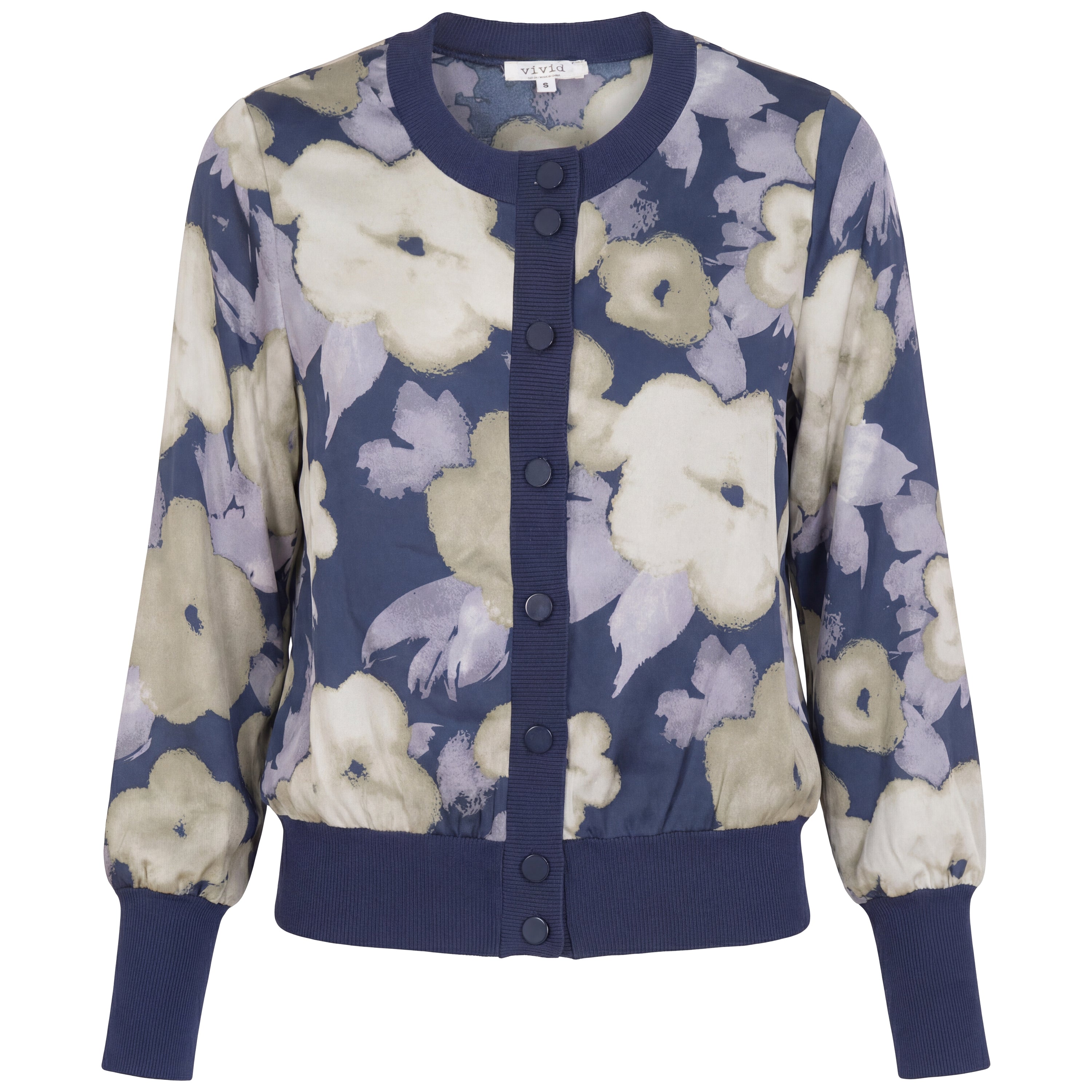 Painted Satin Top in Navy Floral by Vivid