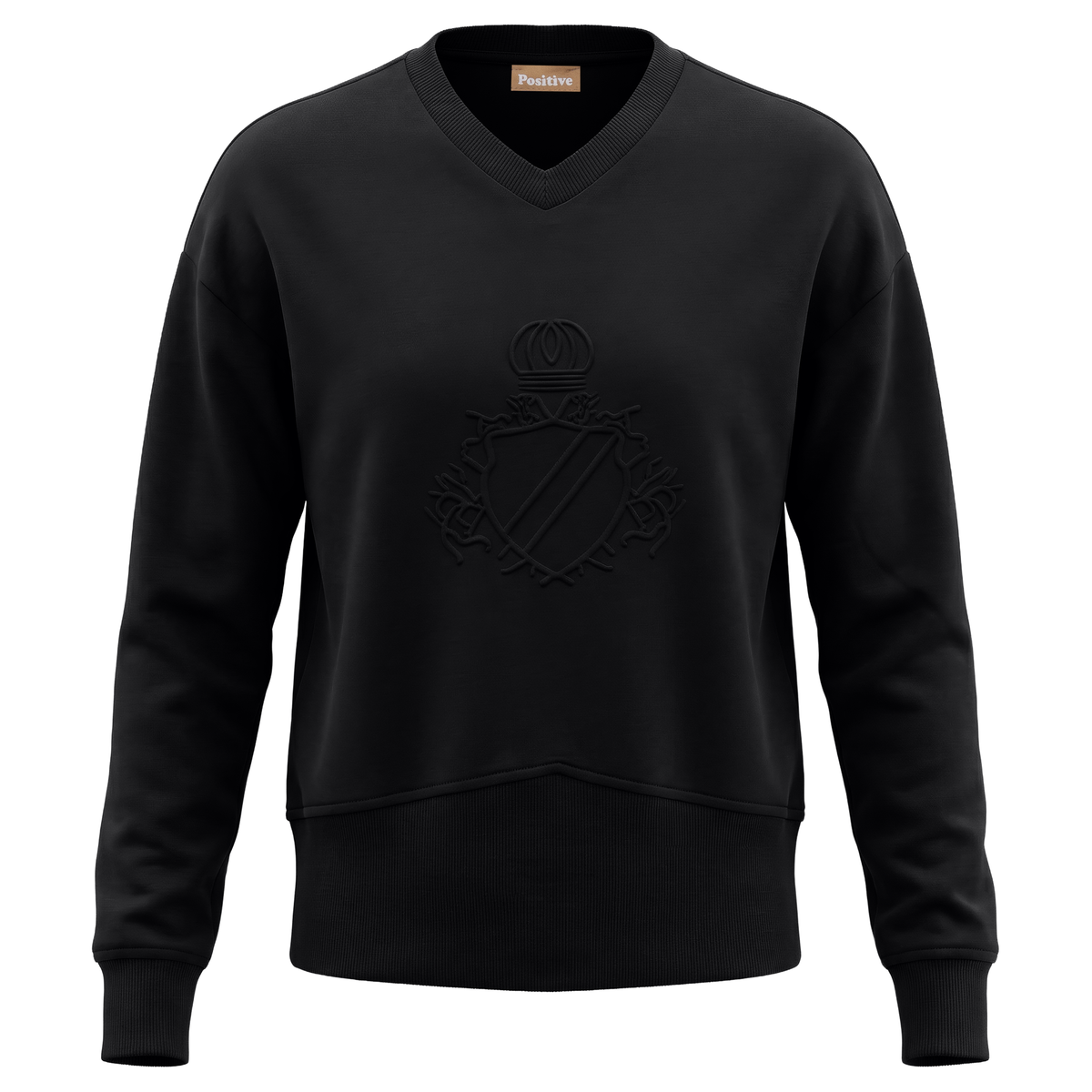 V Neck Sweatshirt Rib Combo in Black by Positive