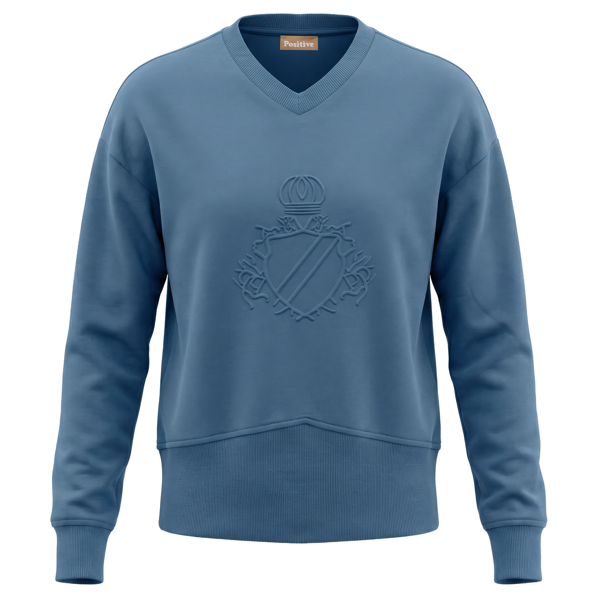 V Neck Sweatshirt Rib Combo in Chambray by Positive