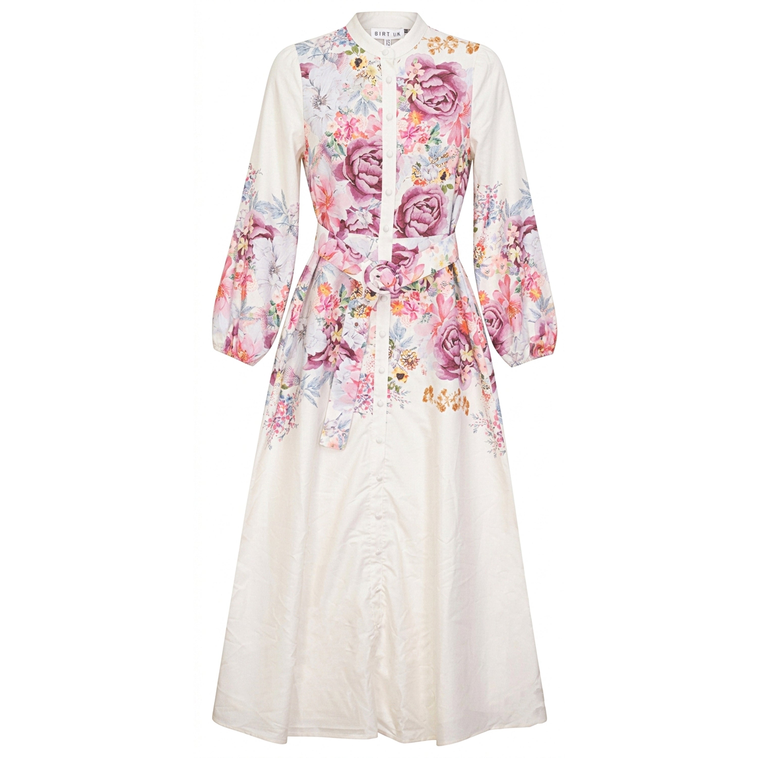 Midi Cotton Printed Dress in Cream Print by Birt UK