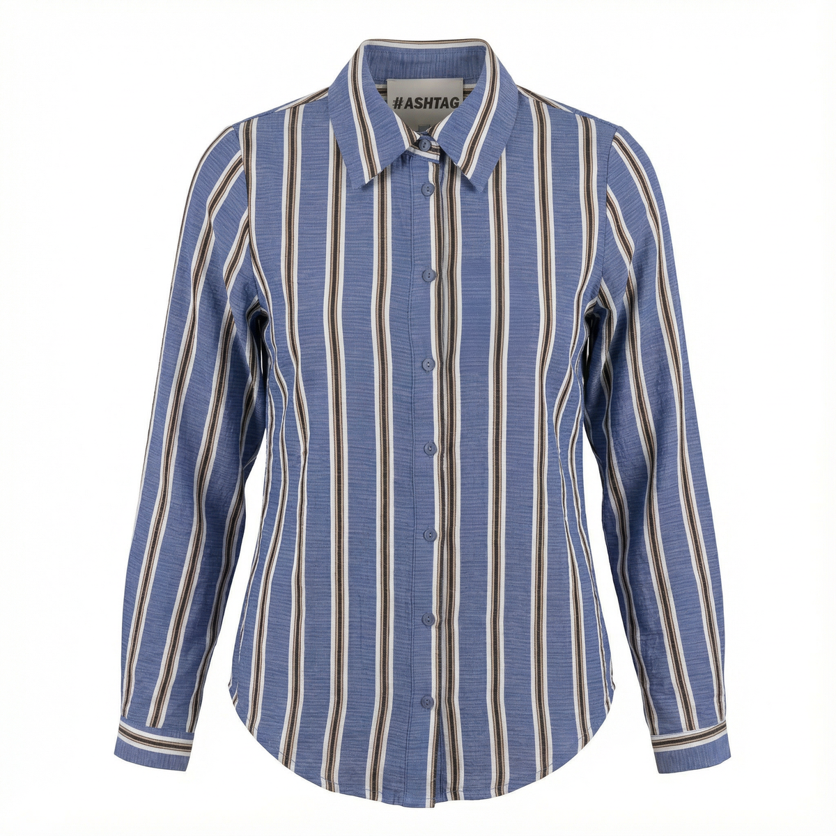 Printed Linen Shirt in Denim Stripe by Hashtag