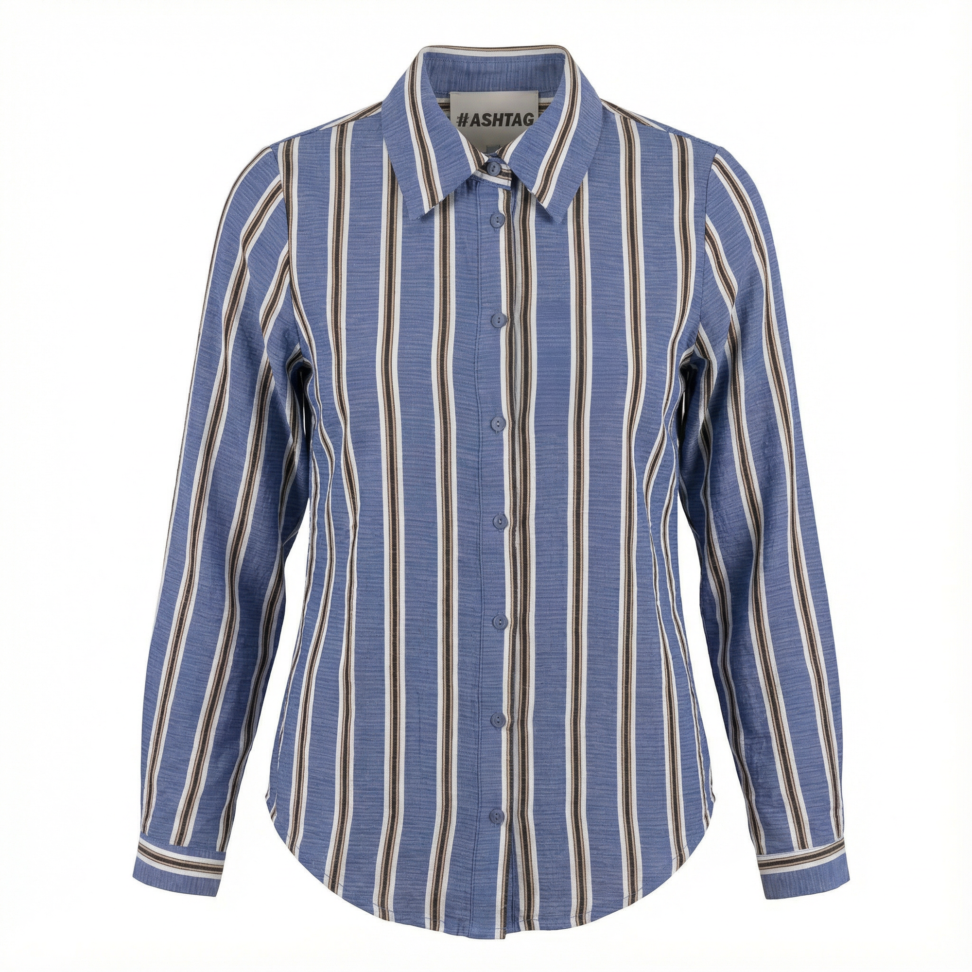 Printed Linen Shirt in Denim Stripe by Hashtag
