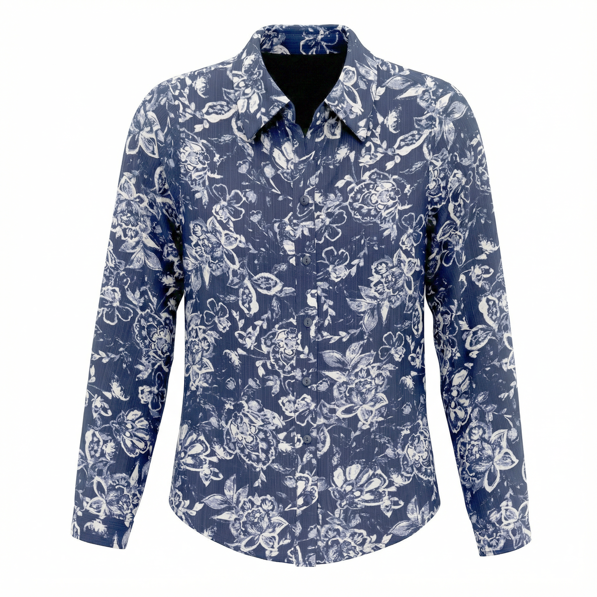 Printed Linen Shirt in Navy Floral by Hashtag