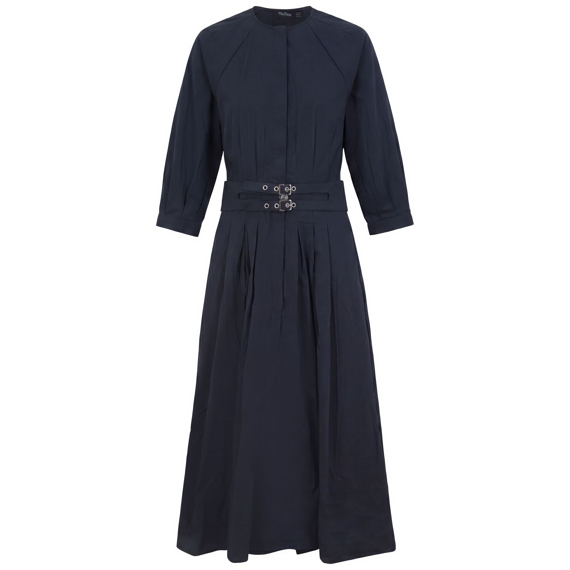 Midi Double Belt Dress in Dark Navy by MiuMax