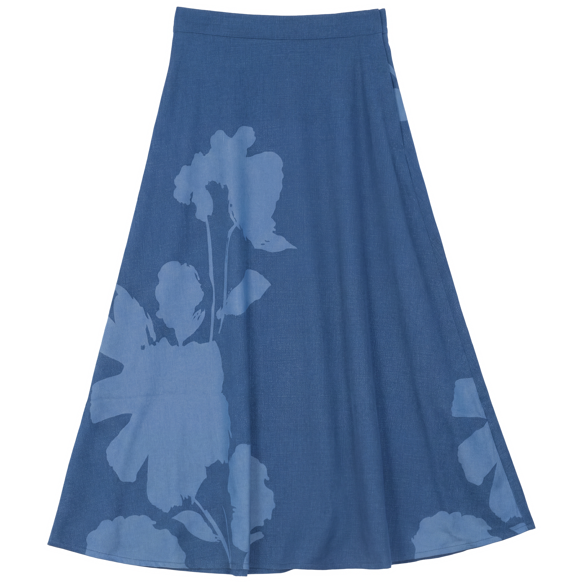Printed Denim Midi Skirt in Chambray by Versatile