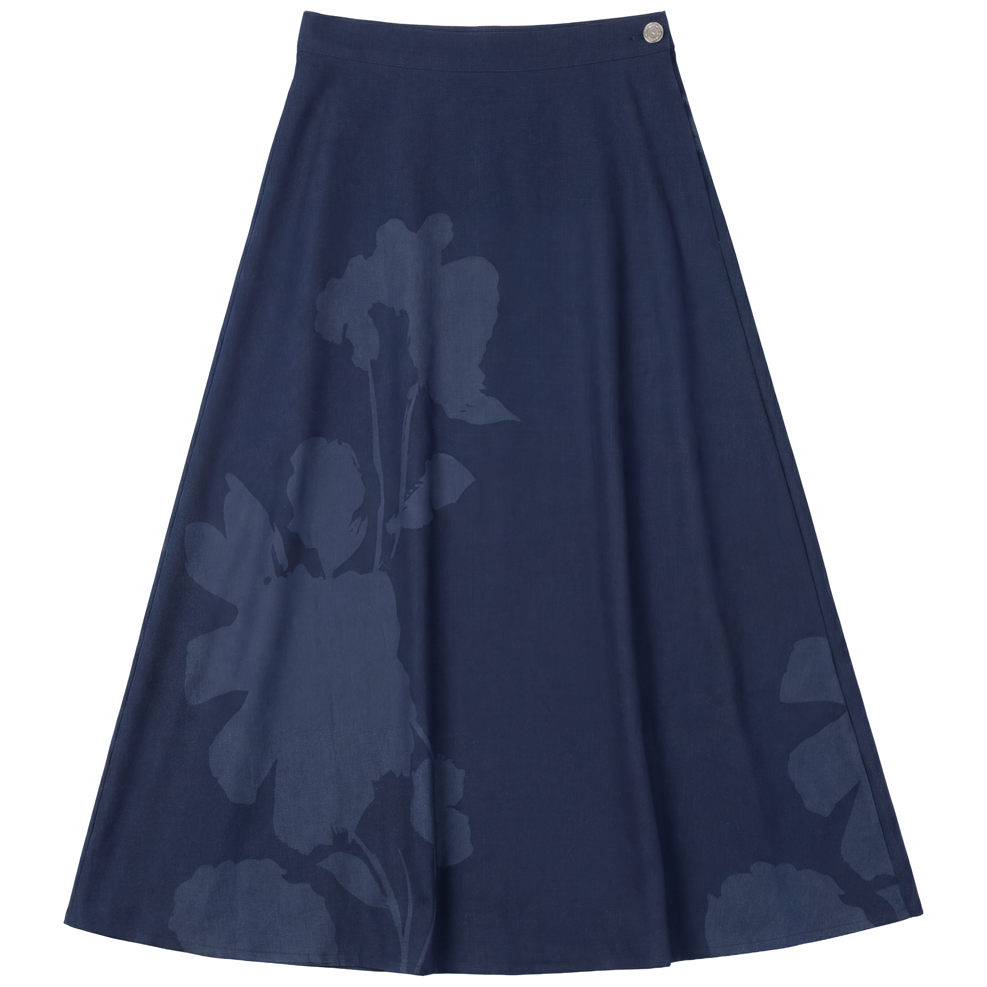 Printed Denim Midi Skirt in Dark Denim by Versatile