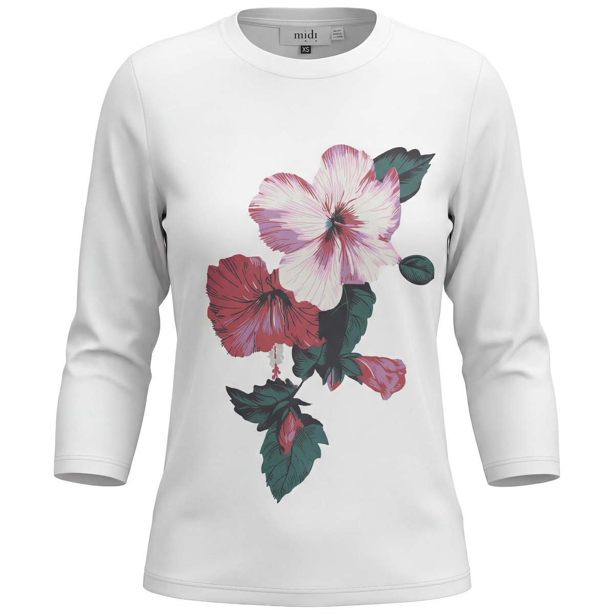 Printed Tee With 3/4 Sleeve in White by Midi