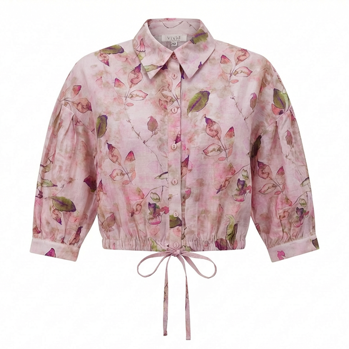 Linen Printed Blouse in Pink Print by Vivid