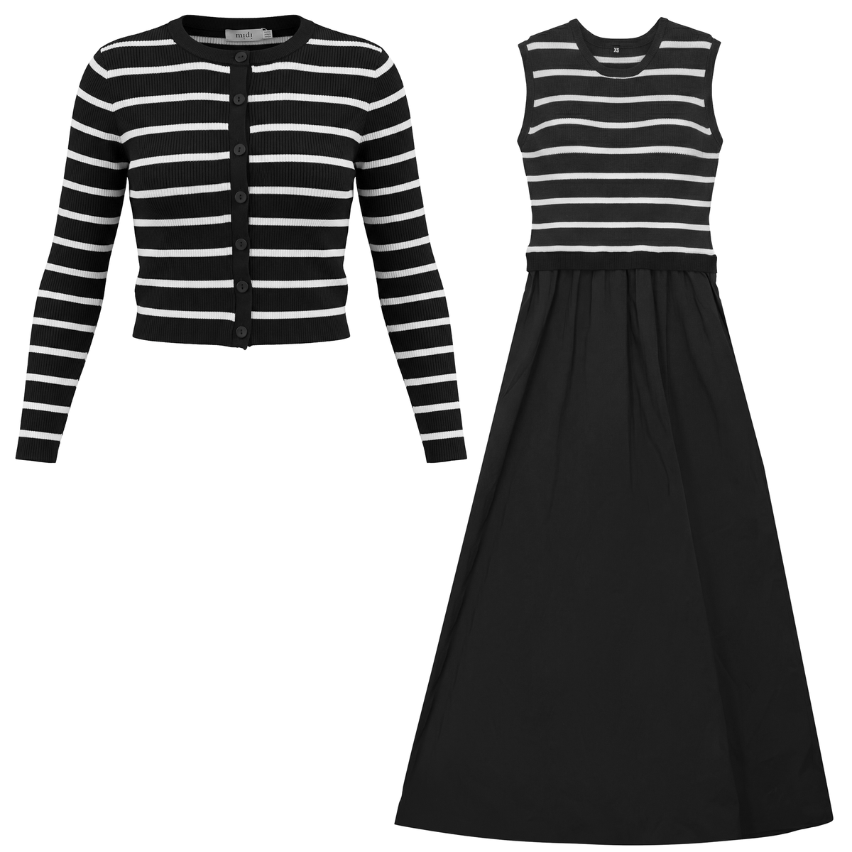 Striped Twin Maxi Set in Black White by Midi