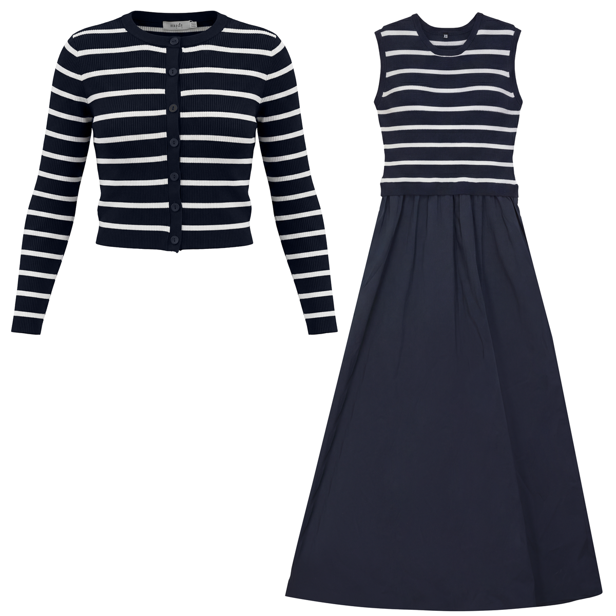 Striped Twin Maxi Set in Dark Navy White by Midi