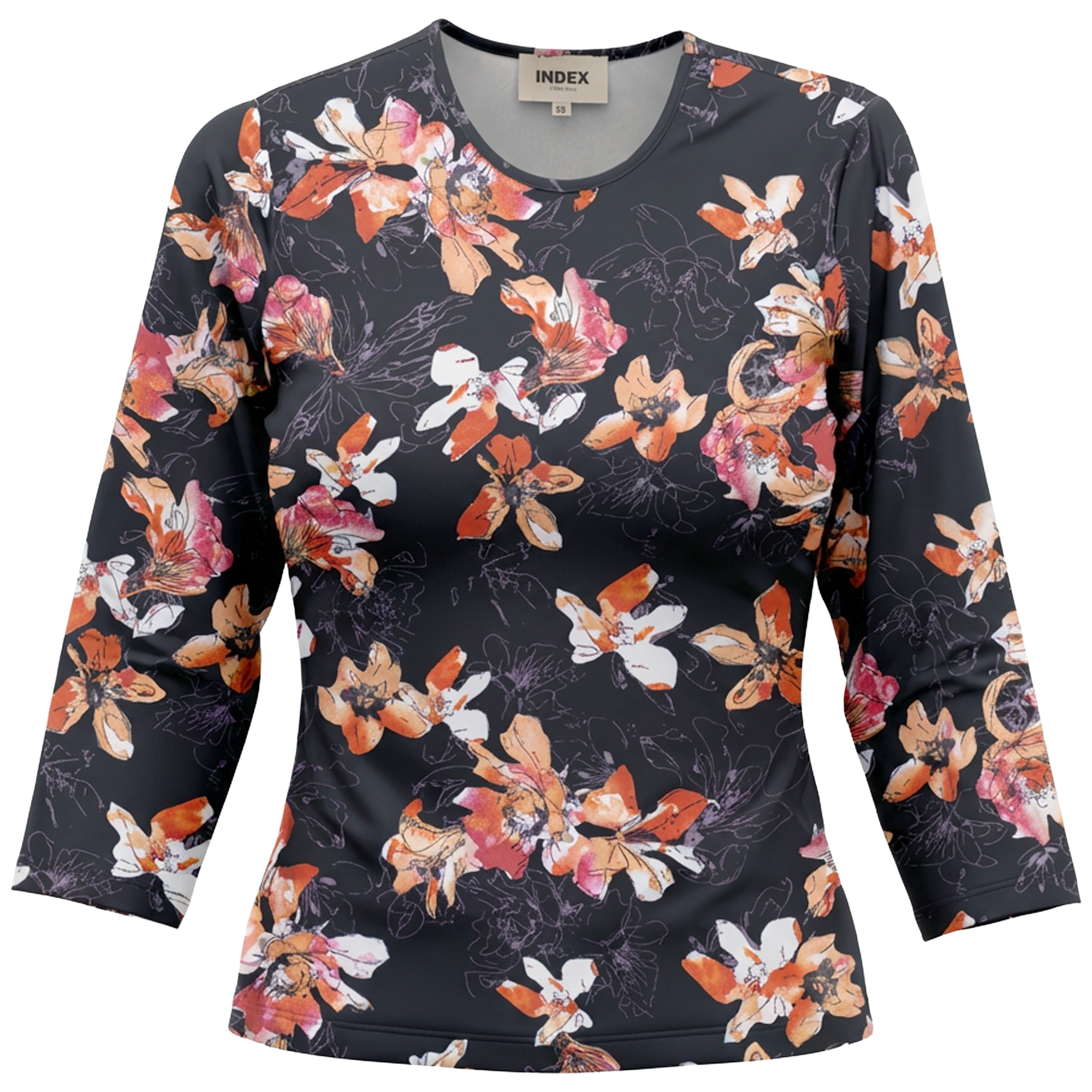 Printed Cotton Tee in Black Floral by Index