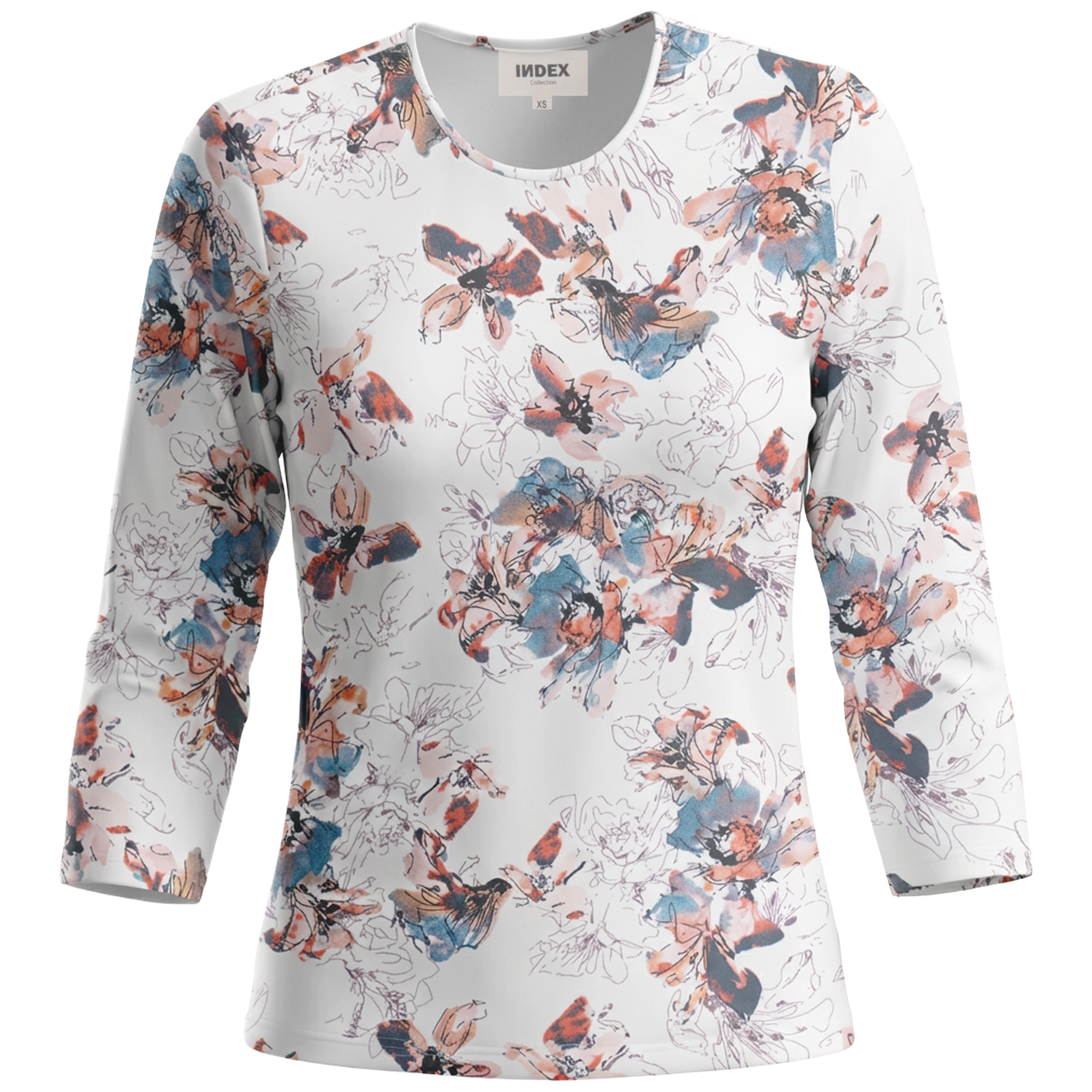 Printed Cotton Tee in White Floral by Index