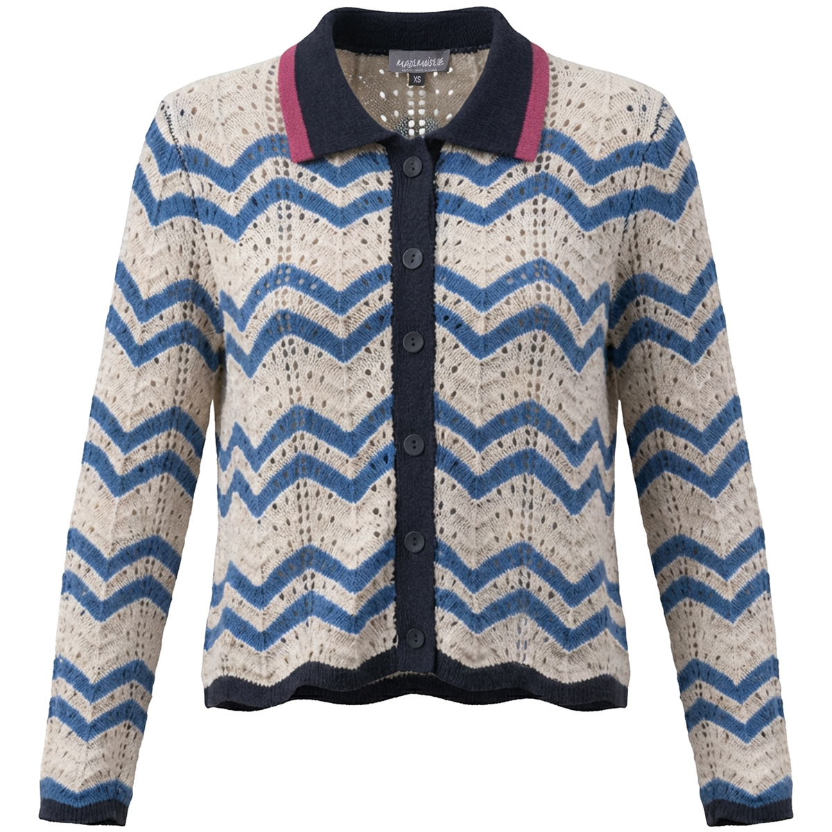Crochet Striped Cardigan in Off White Sapphire by Mademoiselle