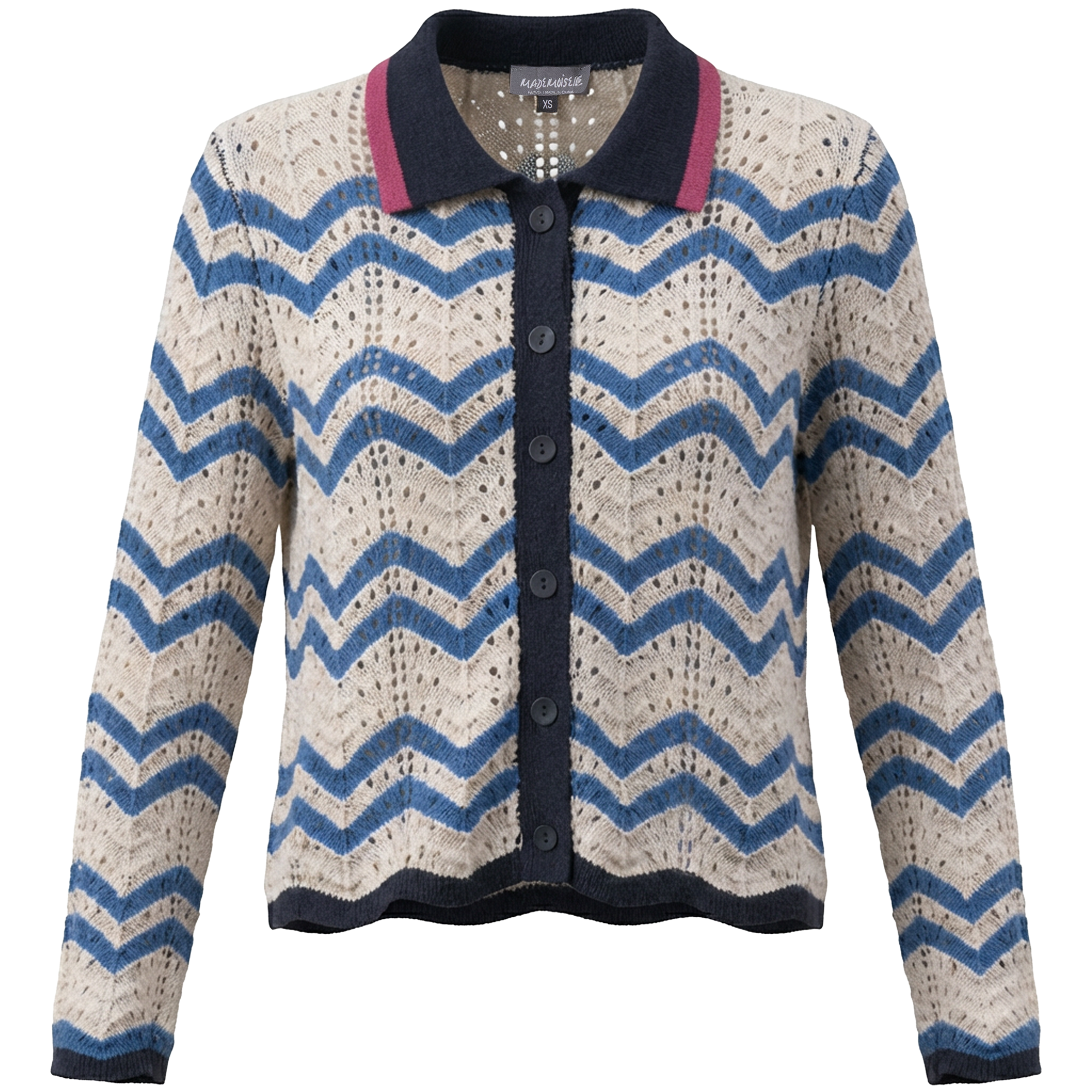 Crochet Striped Cardigan in Off White Sapphire by Mademoiselle