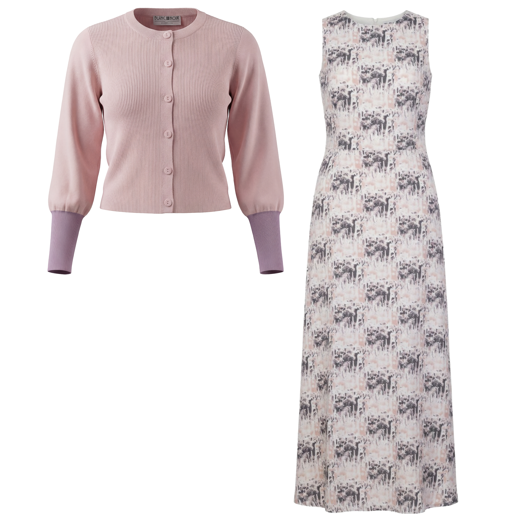 Cropped Cardigan Maxi Printed Jumper Set in Cream Rose Print Misty Rose by Blanc et Noir