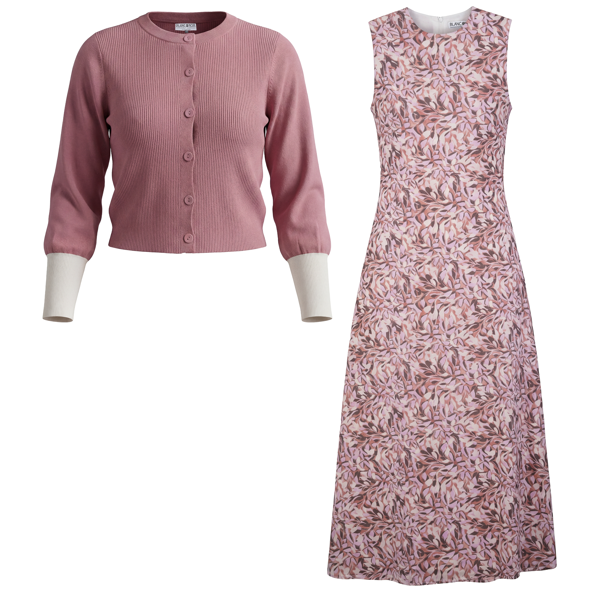 Cropped Cardigan Maxi Printed Jumper Set in L Champagne Print L Champagne by Blanc et Noir