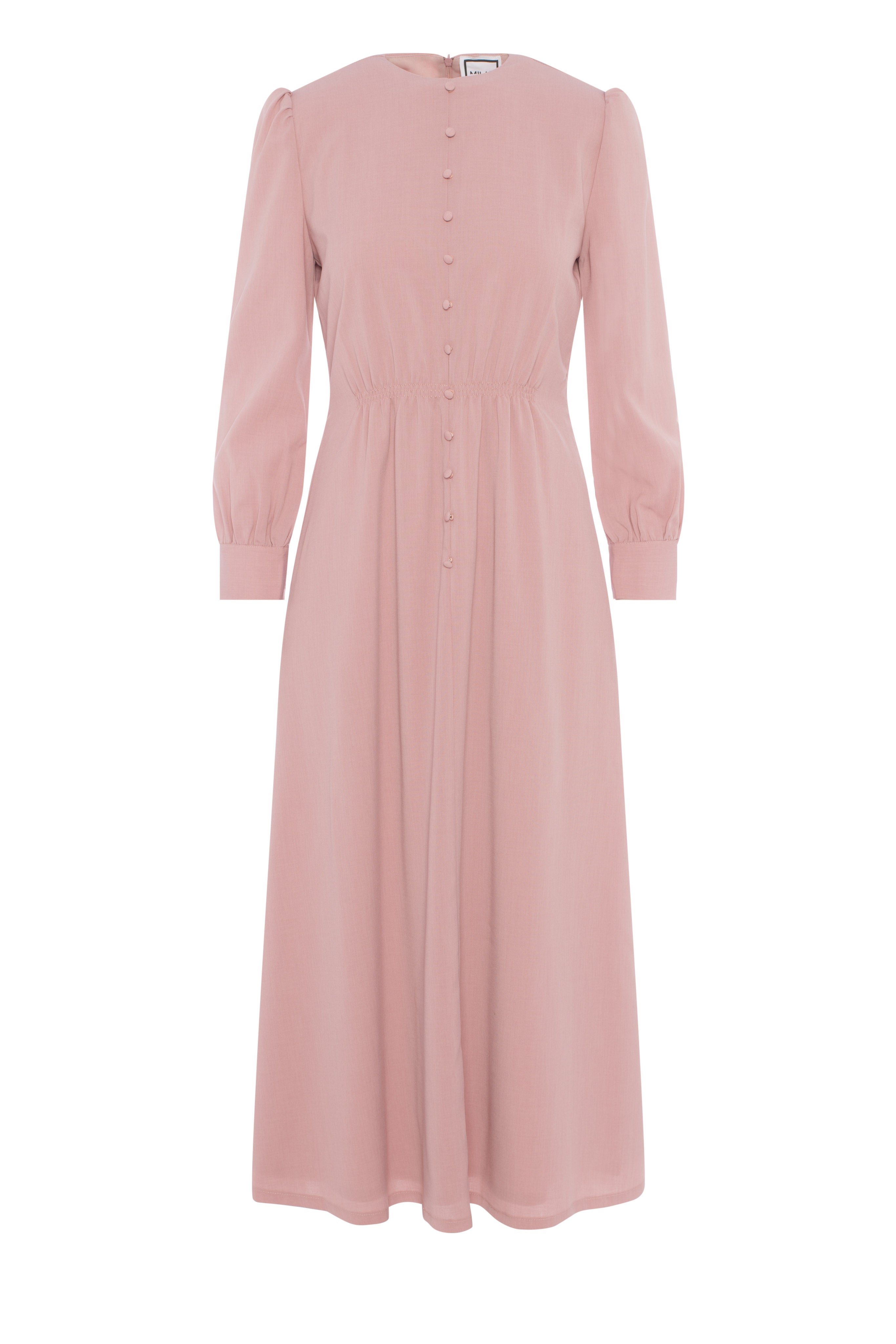 Linen Midi Button Dress in Blush by Milan Italy