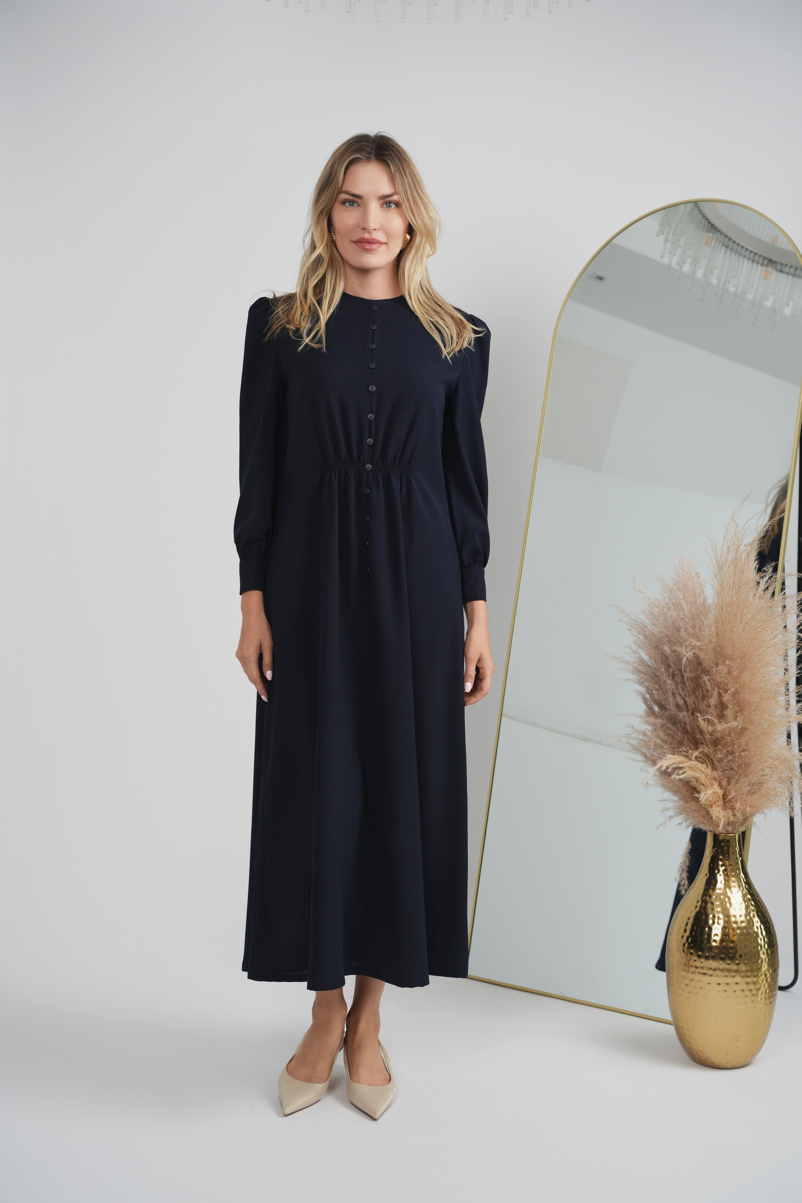 Linen Midi Button Dress in by Milan Italy