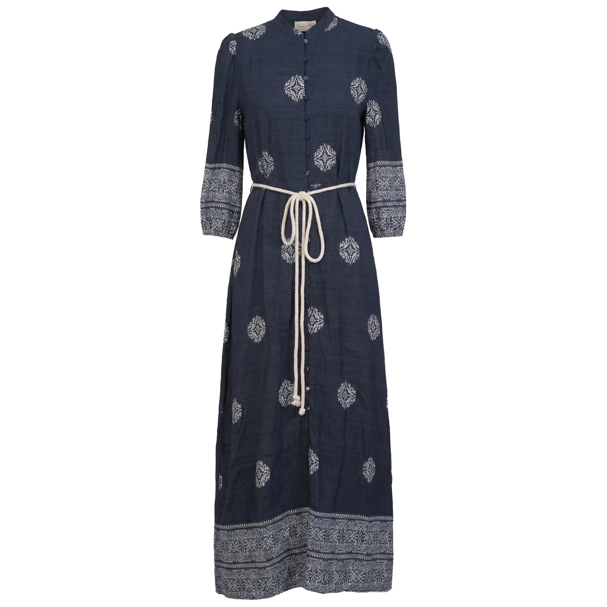 Printed Linen Maxi Dress in Navy by Coco de la Mour