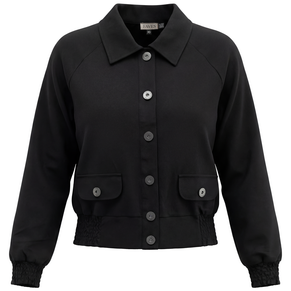 Cropped Cotton Bomber Jacket in Black by Faves