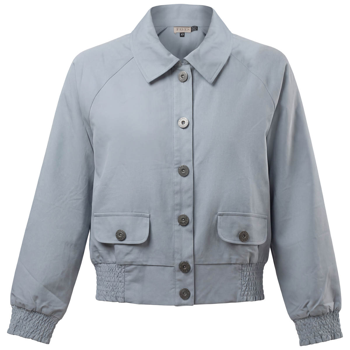 Cropped Cotton Bomber Jacket in Dusty Blue by Faves