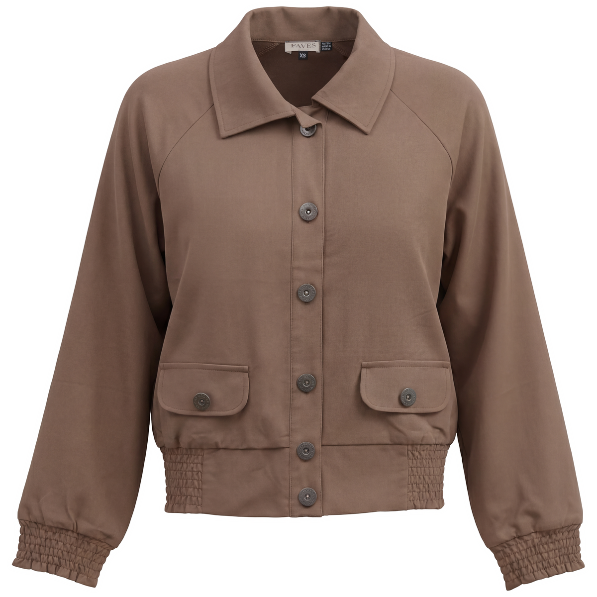 Cropped Cotton Bomber Jacket in Mocha by Faves