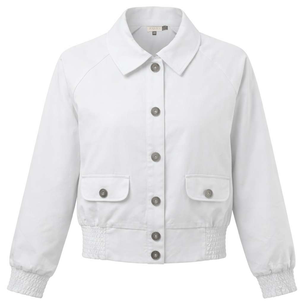Cropped Cotton Bomber Jacket in White by Faves