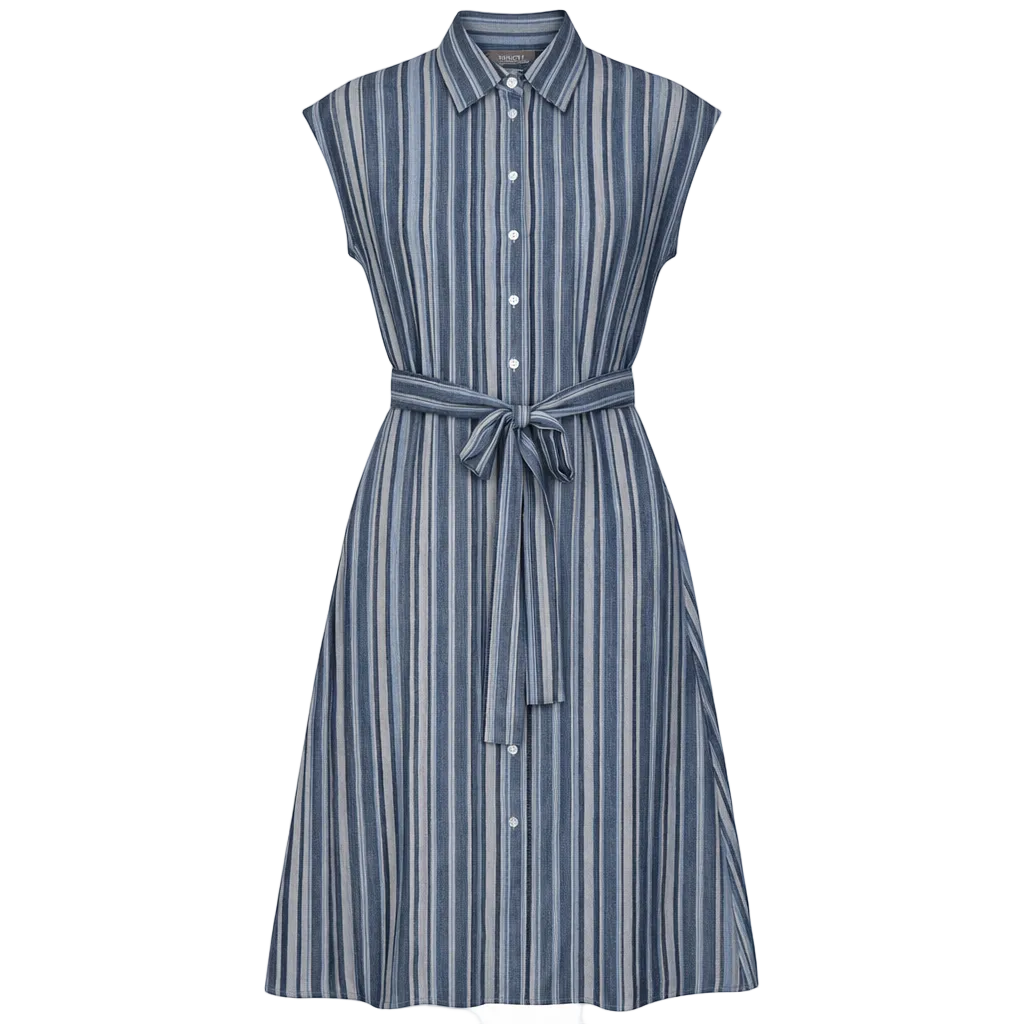 Linen Striped Midi Shirt Jumper in Denim by Birch